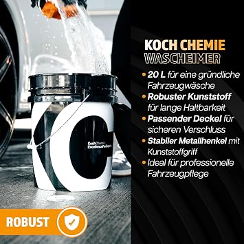 Koch Chemie Professional Car Wash Bucket Set with Lid and Grit Guard Strainer Insert 20 Litre Hand Wash Bucket in Black for the Perfect Car Wash Car Wash Bucket with Grid