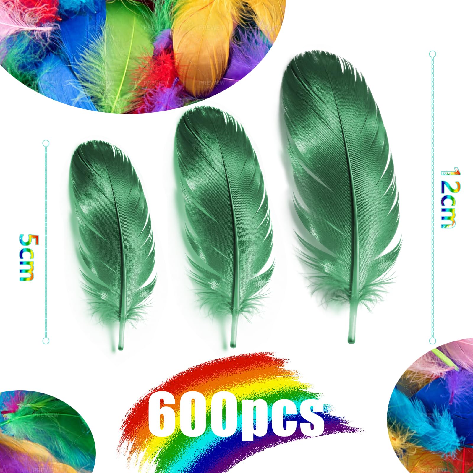 Mbsomnus Feathers for Crafting 600 Pcs Dark Green Feathers Natural Craft Feathers 5-12 cm Feathers for DIY Crafts Dream Catcher Earrings Headdress Feather Flowers Wedding Party Holiday Decoration - Image 3