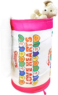 Swizzels - Swizzels Love Hearts Pop-up Laundry Basket - Pink/White Polyester - 56cm - Collapsible Storage Basket for Clothes and Toys