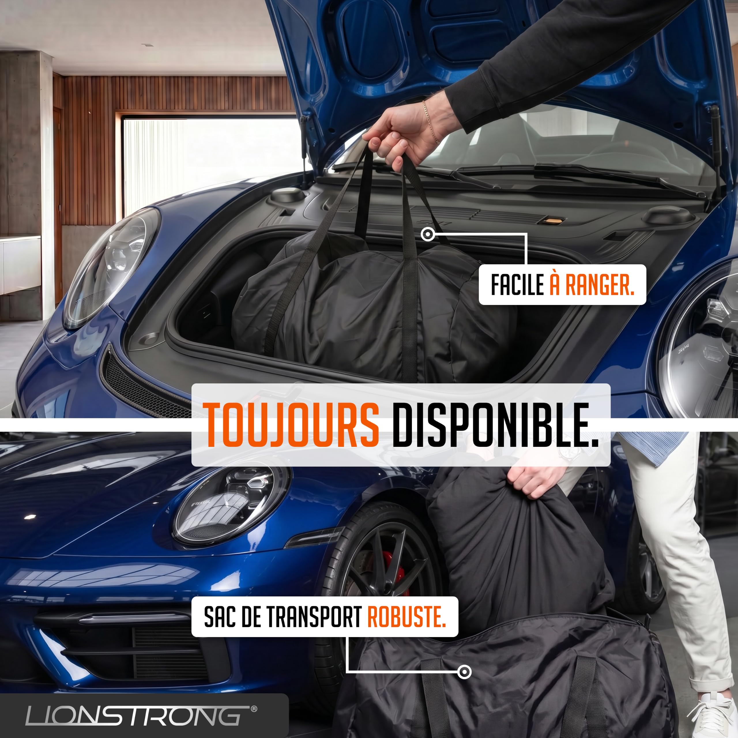 Housse de Voiture pour Usage intérieur – Protection fiable Contre poussière et saleté pour Petites Voitures, berlines et SUV – avec Sac Rangement – Maintien sûr grâce à Un élastique – Design Sportif
