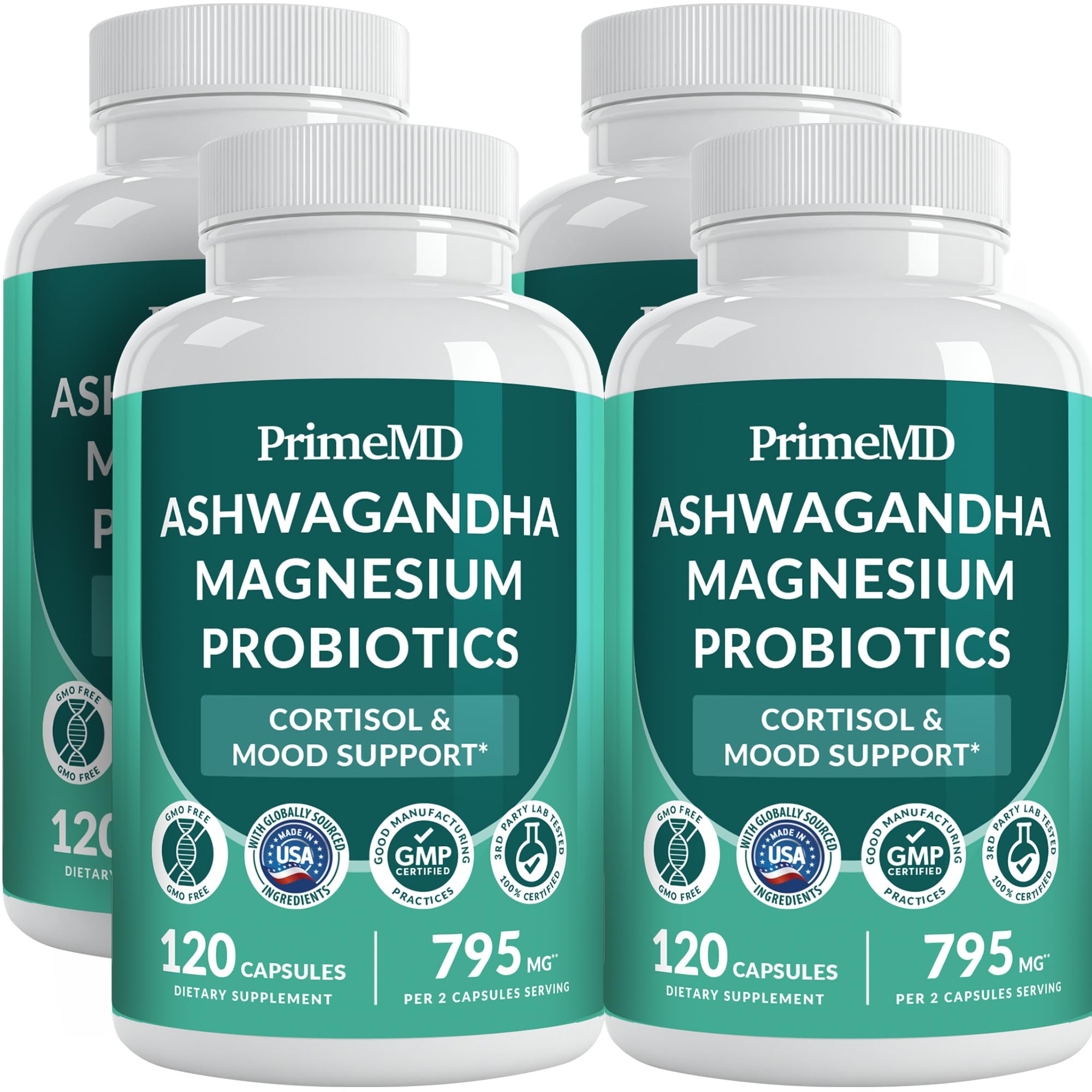 PrimeMD Cortisol Supplement with Ashwagandha, Shilajit & Magnesium, 120ct 120 Count (Pack of 4)