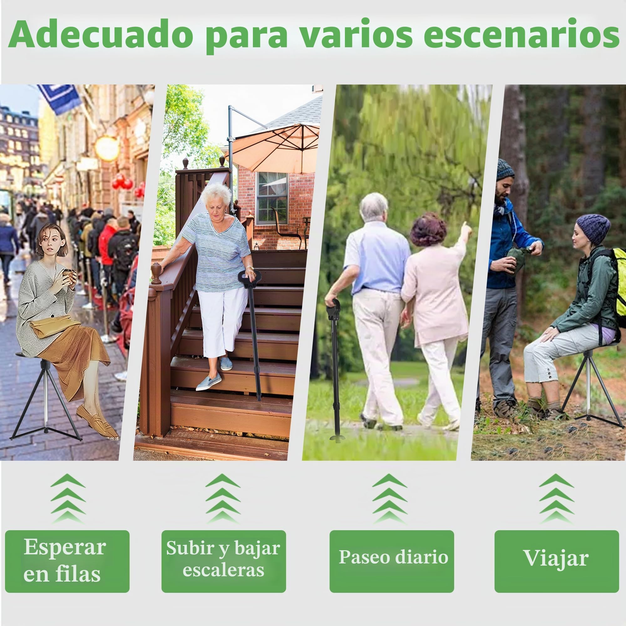 ALEVMOOM Bastón con Asiento, Bastón Portátil, Plegable, Bastón para Hombres y Mujeres con Bolsa de Transporte, Bastón para Adultos y Personas Mayores, Carga máxima 200 kg para Viajes al Aire Libre