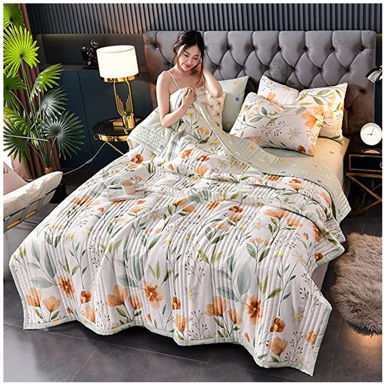 Edredón Reversible De Verano – Tela Suave Transpirable, Diseño De Rejilla, Ideal Para Primavera-Verano (Negro, 110x150 Cm)