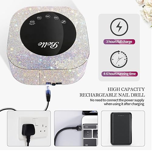 Miniatura 5 de Belle Lámpara de uñas LED UV inalámbrica, secadora de gel de pantalla grande de 54 W con control táctil y temporizador de sensor, lámpara recargable