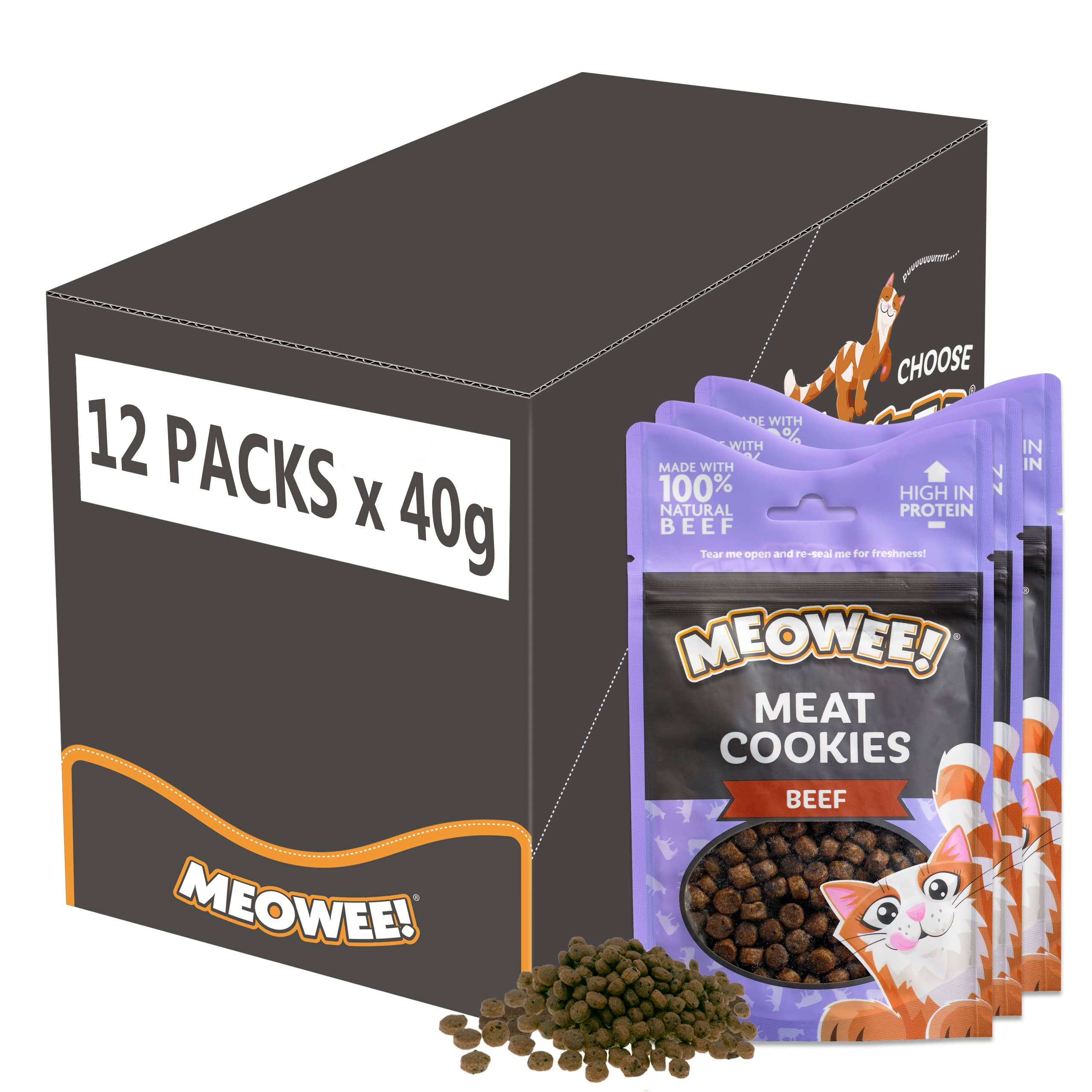 Armitage Meowee! - Meat Cookies Beef - Cat Treats - Packed With Natural Beef - 40 Grams ℮ - High In Protein Cat Treats - Pack of 1