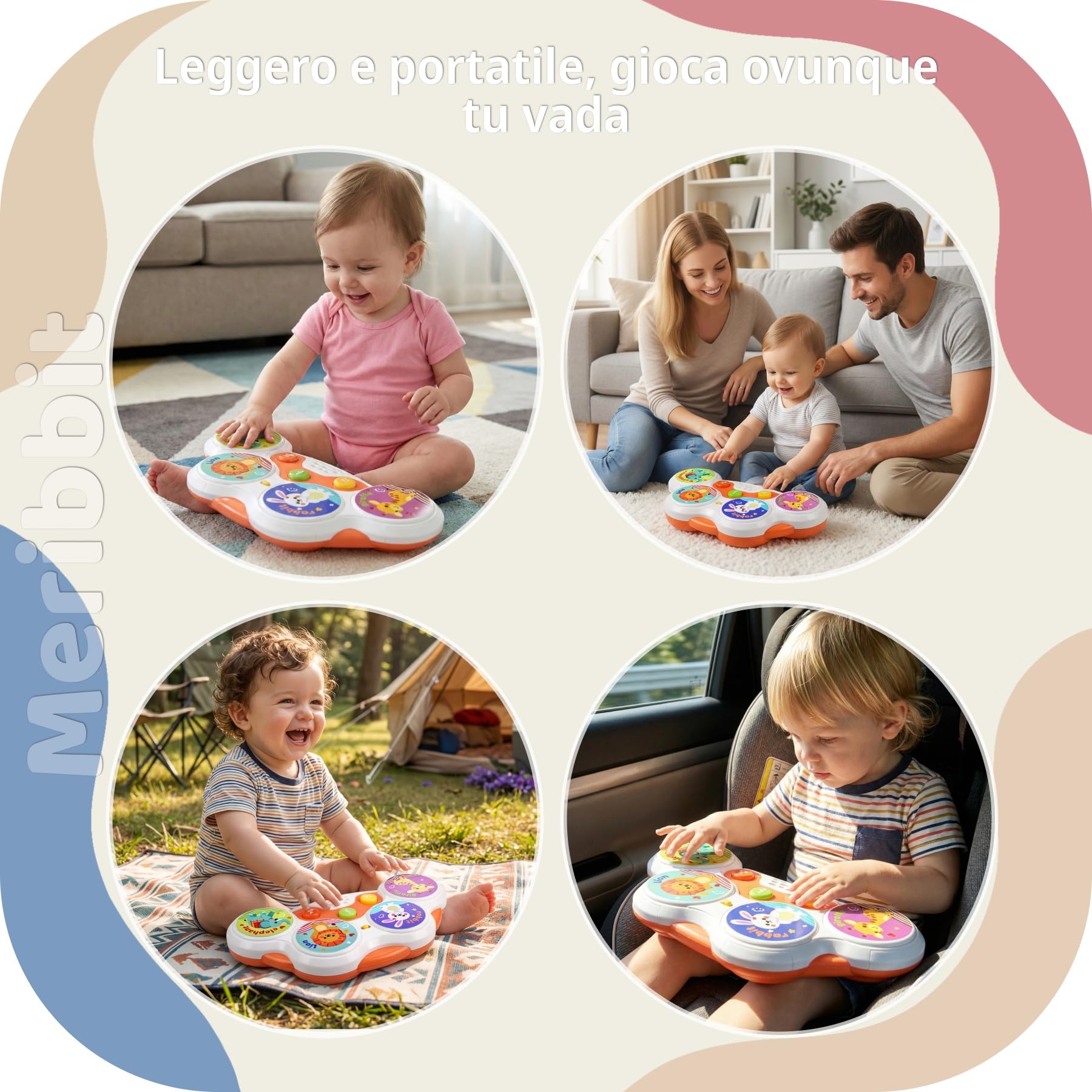 Tamburo Bambino Musicale Interattivo Giochi Bambini 1 Anno con Luci e Suoni Sincronizzati Strumenti Musicali Bambini Design Sicuro Portatile Regalo Educativo