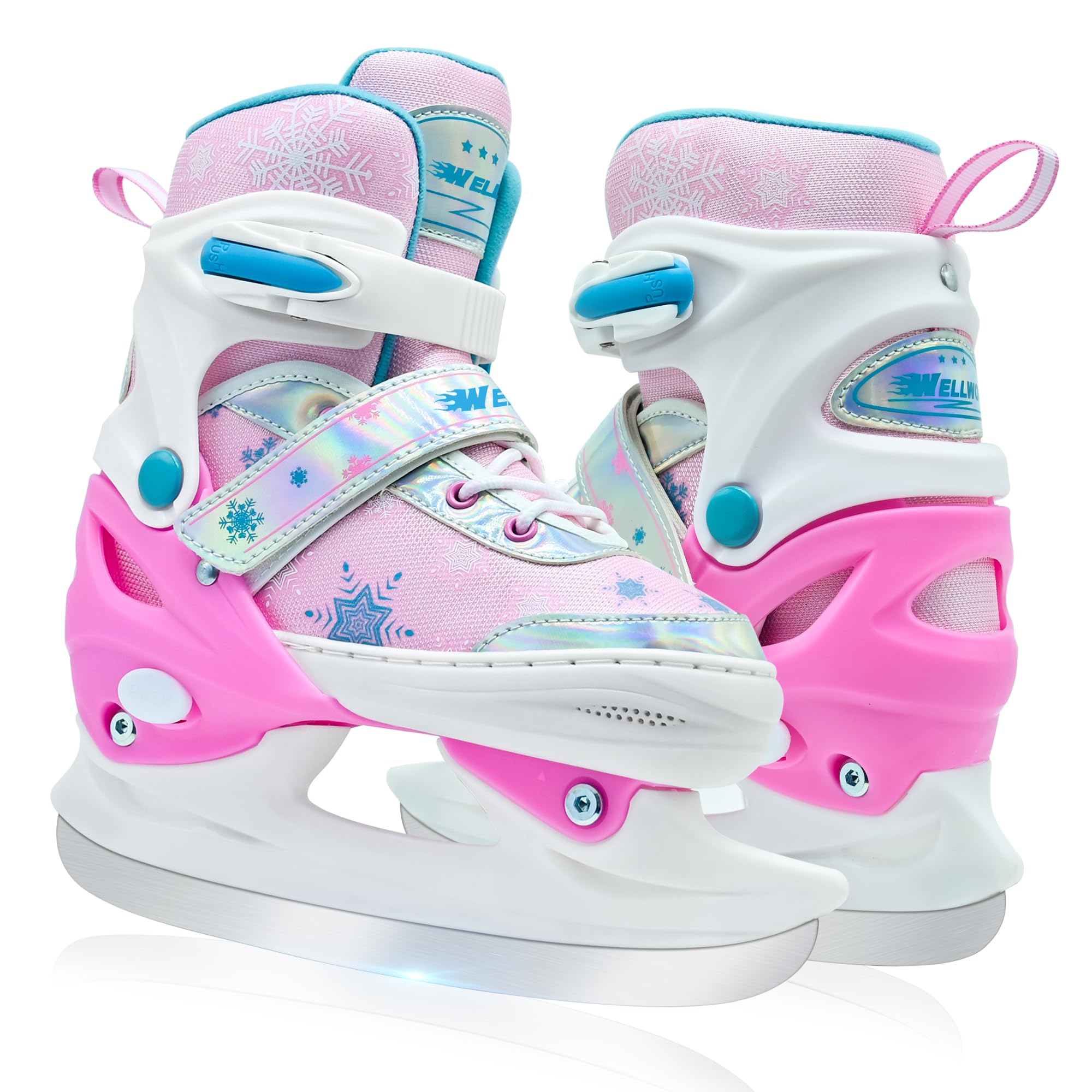 WELLWON Adjustable Ice Skate for Kids Boys and Girls, Youth Ice Skating for Beginner, Hockey Skates for Outdoor and Rink, Children Ice Skating Shoes Sizes S, M, L for Age 4-6 and 6-12