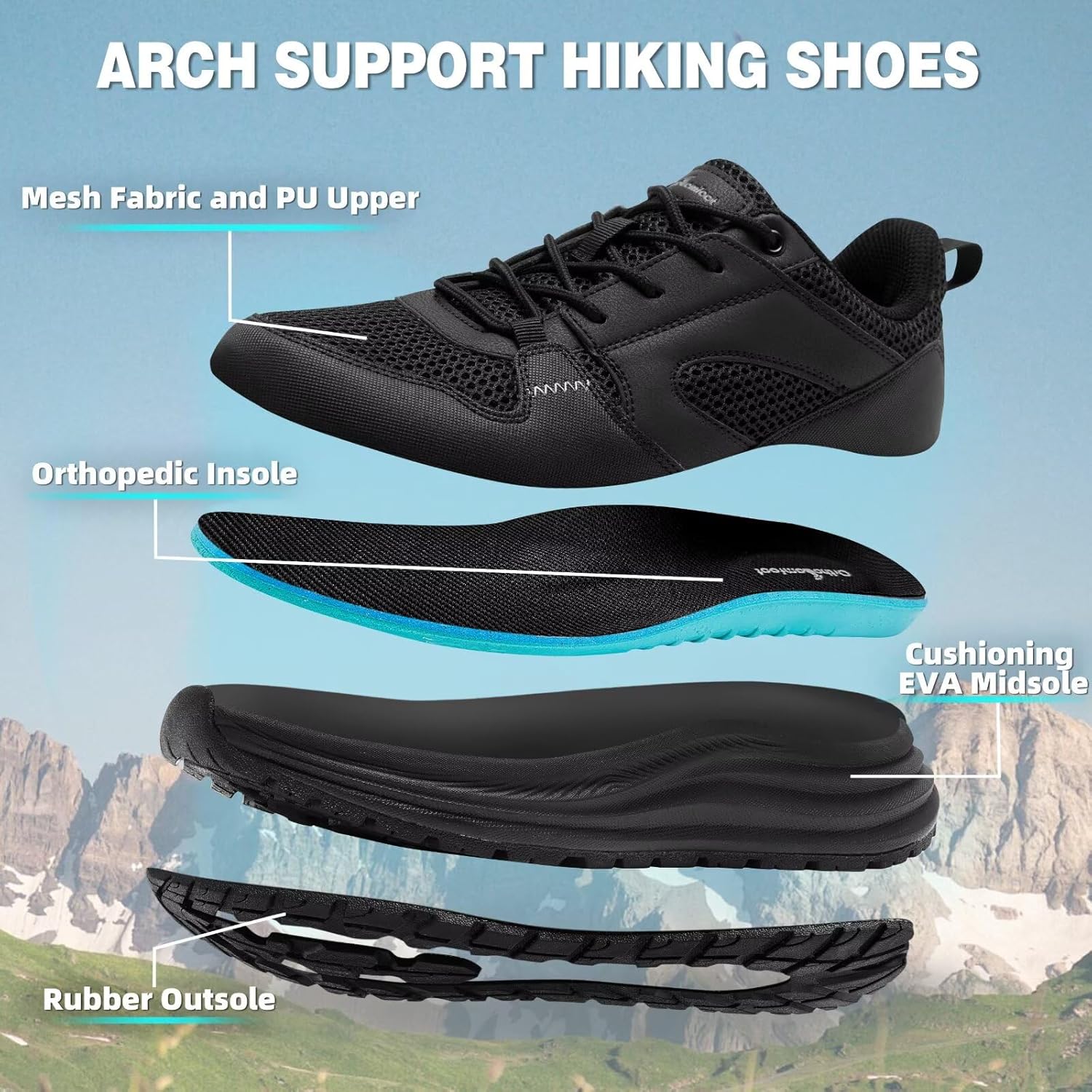 Men's Orthopedic Trail Running Shoes: Comfortable Casual Arch Support Plantar Fasciitis Orthotic Trekking Hiking Shoes, Flat Feet Tennis Sport Athletic Fashion Sneakers for Foot and Heel Pain Relief
