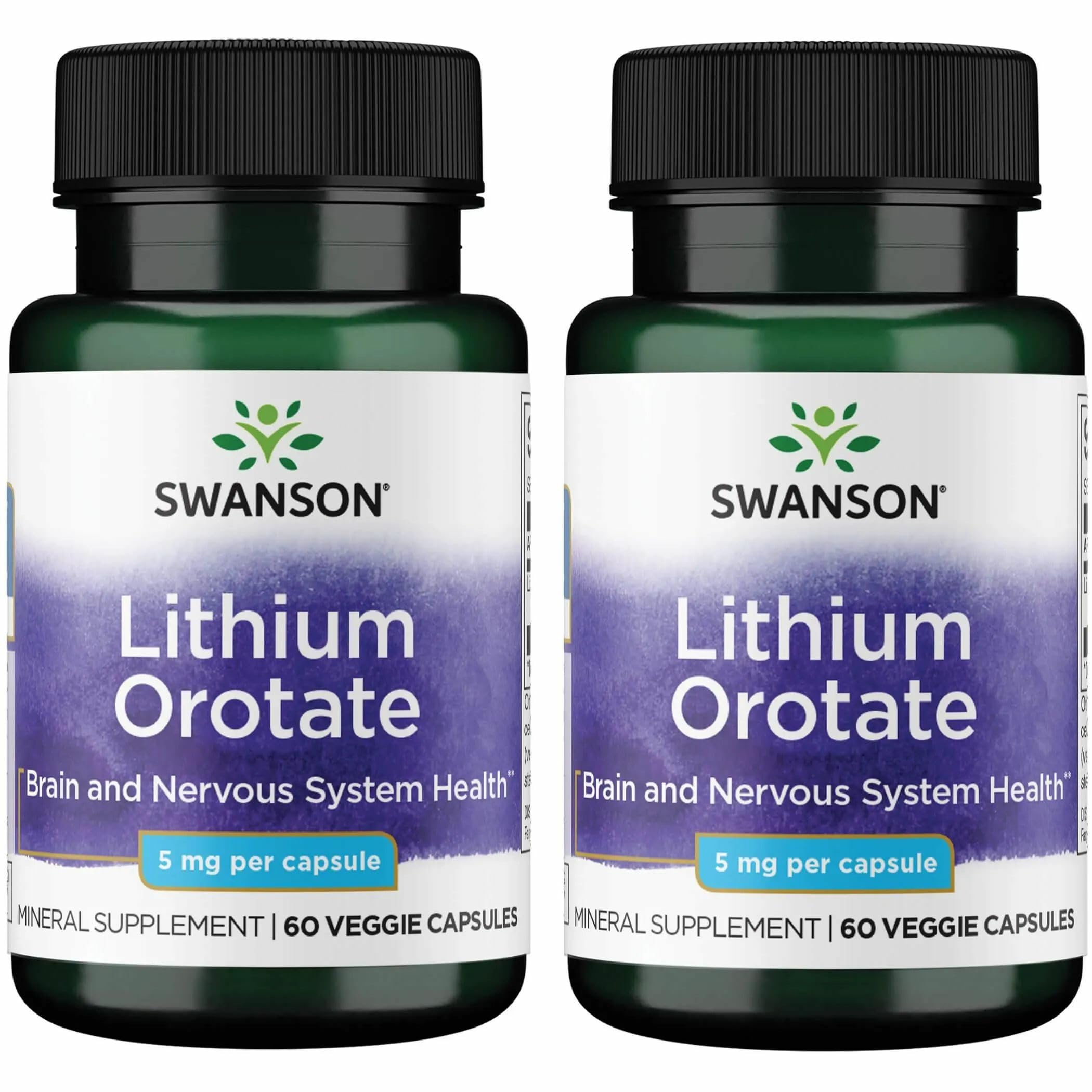 Swanson Lithium Orotate Mood and Memory Support, 5 mg, 60 Capsules, 2 Pack 60 Count (Pack of 2)