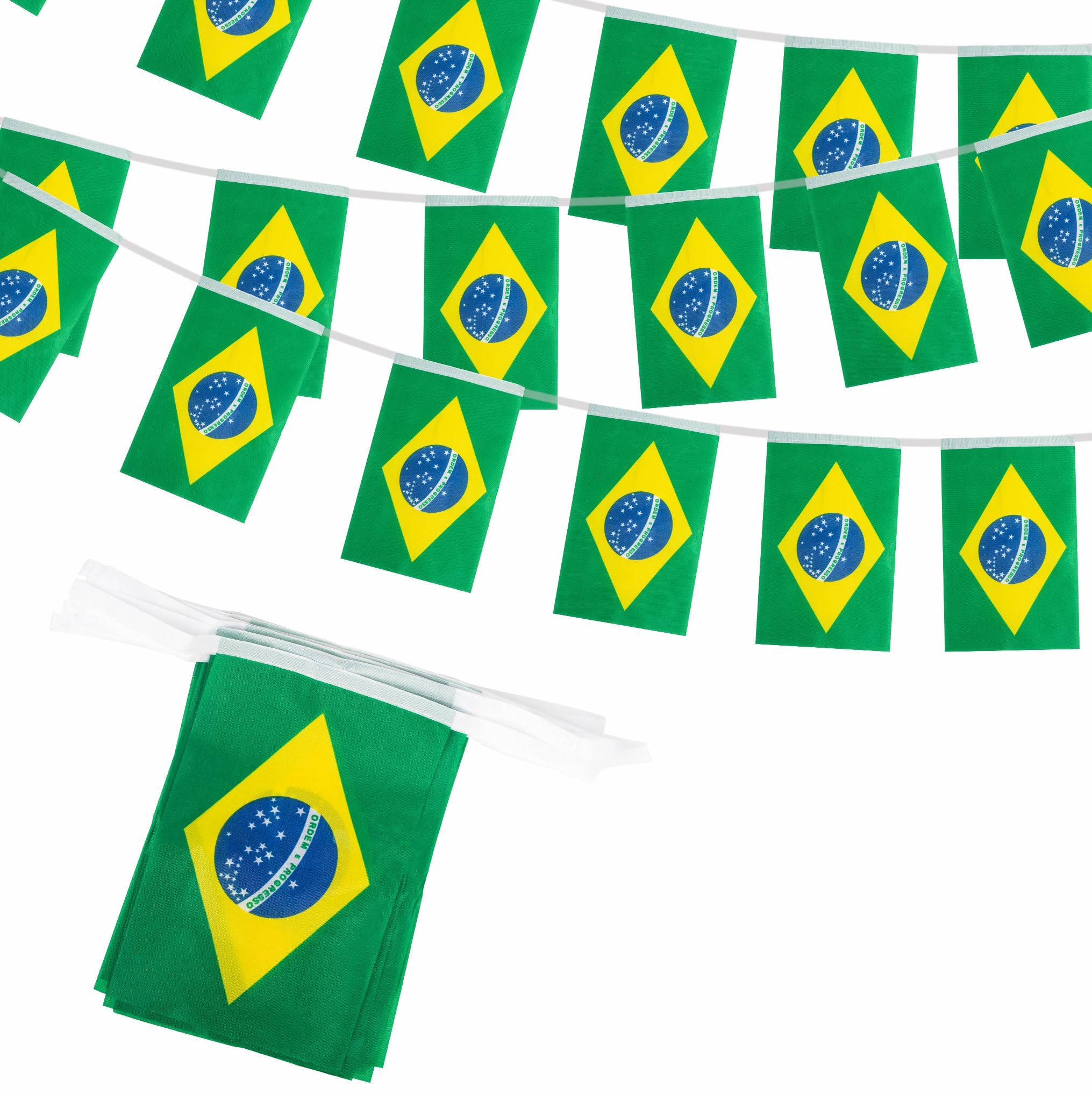 10m Brazil Flags Bunting Brazilian Flag Decorations 30 pcs, Brazil Flags Bunting Banner for World Cup Football 2026 Sports Events Party Decoration, Double-Sided Brazilian Flag Buntings