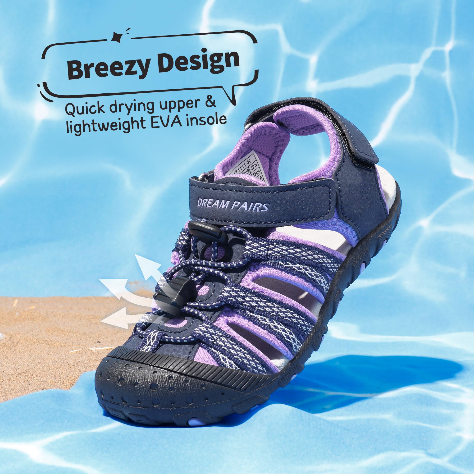 DREAM PAIRS Chłopcy dziewczęta japonki outdoorowe letnie sportowe sandały, - Fioletowy - 32 EU
