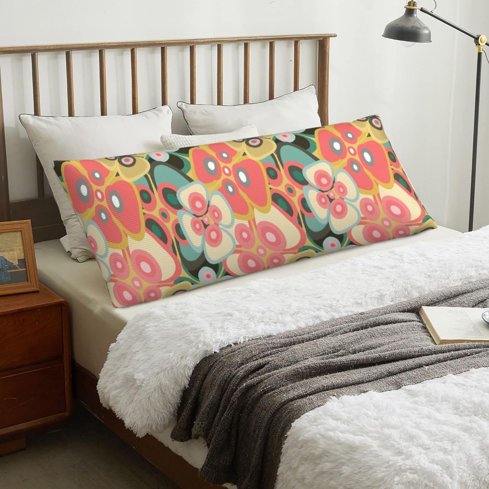 Bright Delicate Flowers, Body Pillow Cover with Zipper,Long Body Pillowcase 20 x 60 in