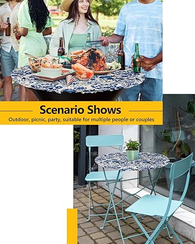 Miniatura 6 de Mantel redondo de hojas florales, ajustable, manteles elásticos impermeables para interiores y exteriores, mantel elástico para cenas, fiestas,