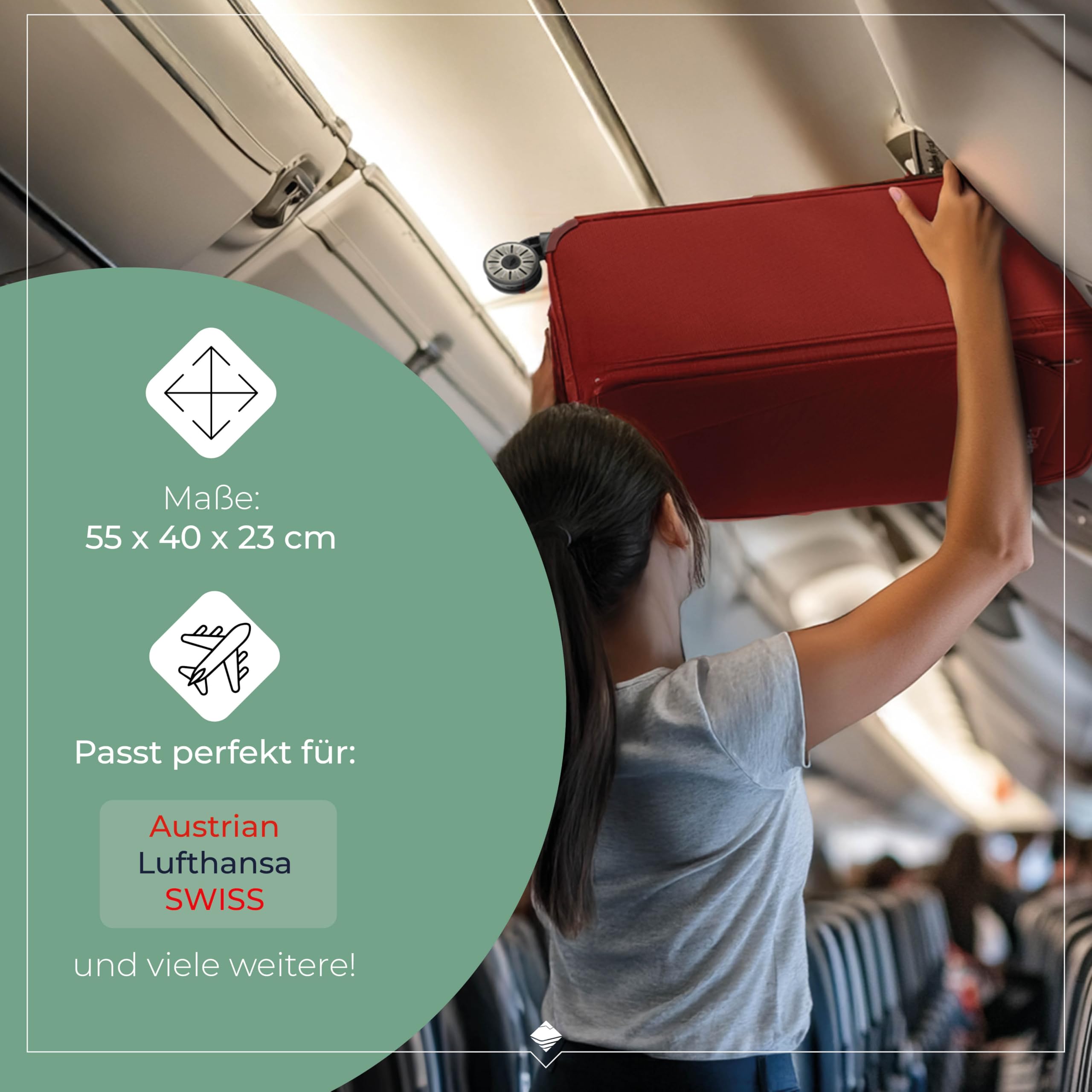 travelite valigia a mano con 4 rotelle per Lufthansa, Austrian + Swiss, serratura a combinazione integrata, trolley da cabina compatto con funzione di aggancio, 55x40x23 cm, 41 l, 2,5 kg