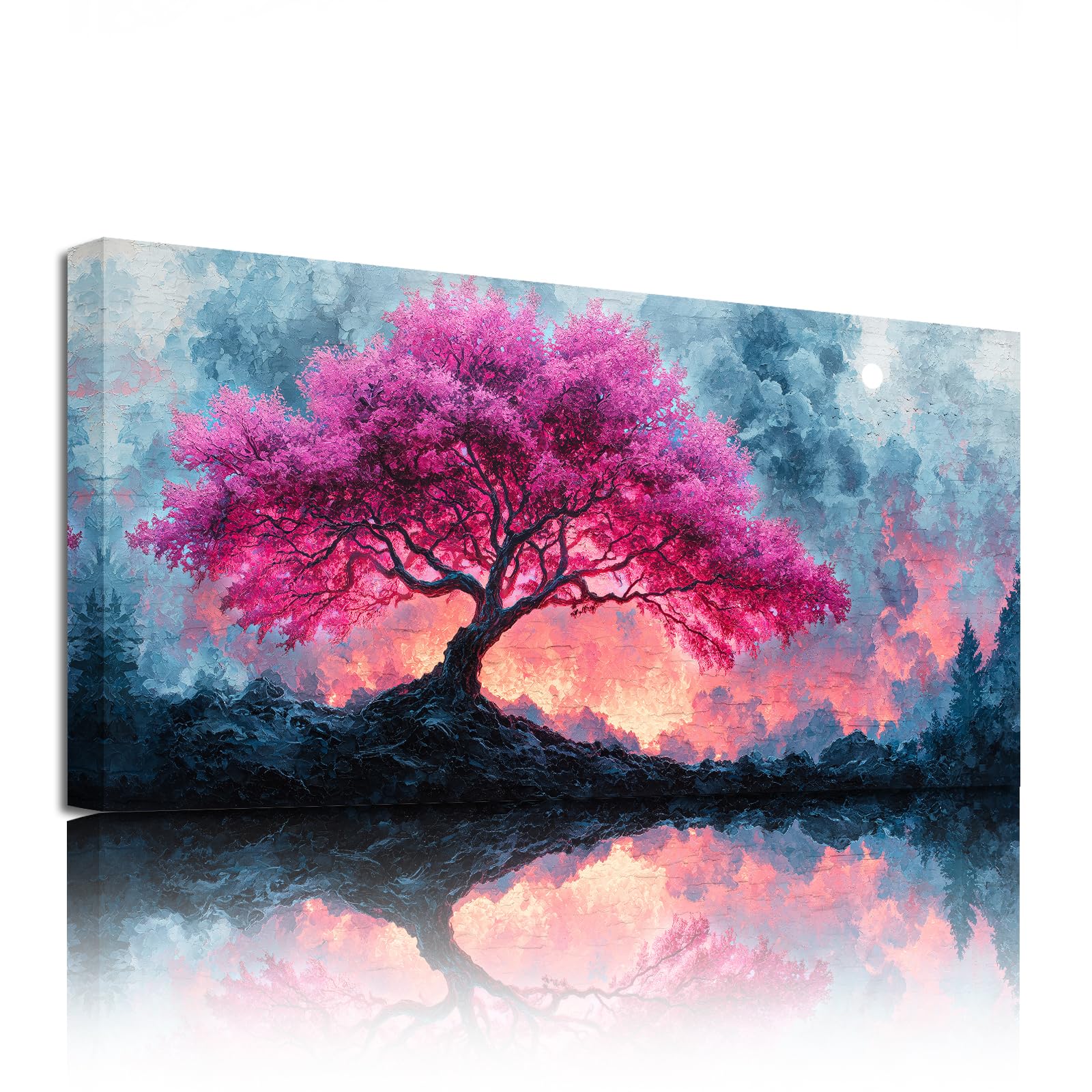 SERIMINO Quadro Moderno Albero Della Vita Vintage Piante 73x146 cm | Albero Rosa, Stampa HD, Tela Densa, Telaio Legno Massello, Install Facile, Usi Vari, Regalo