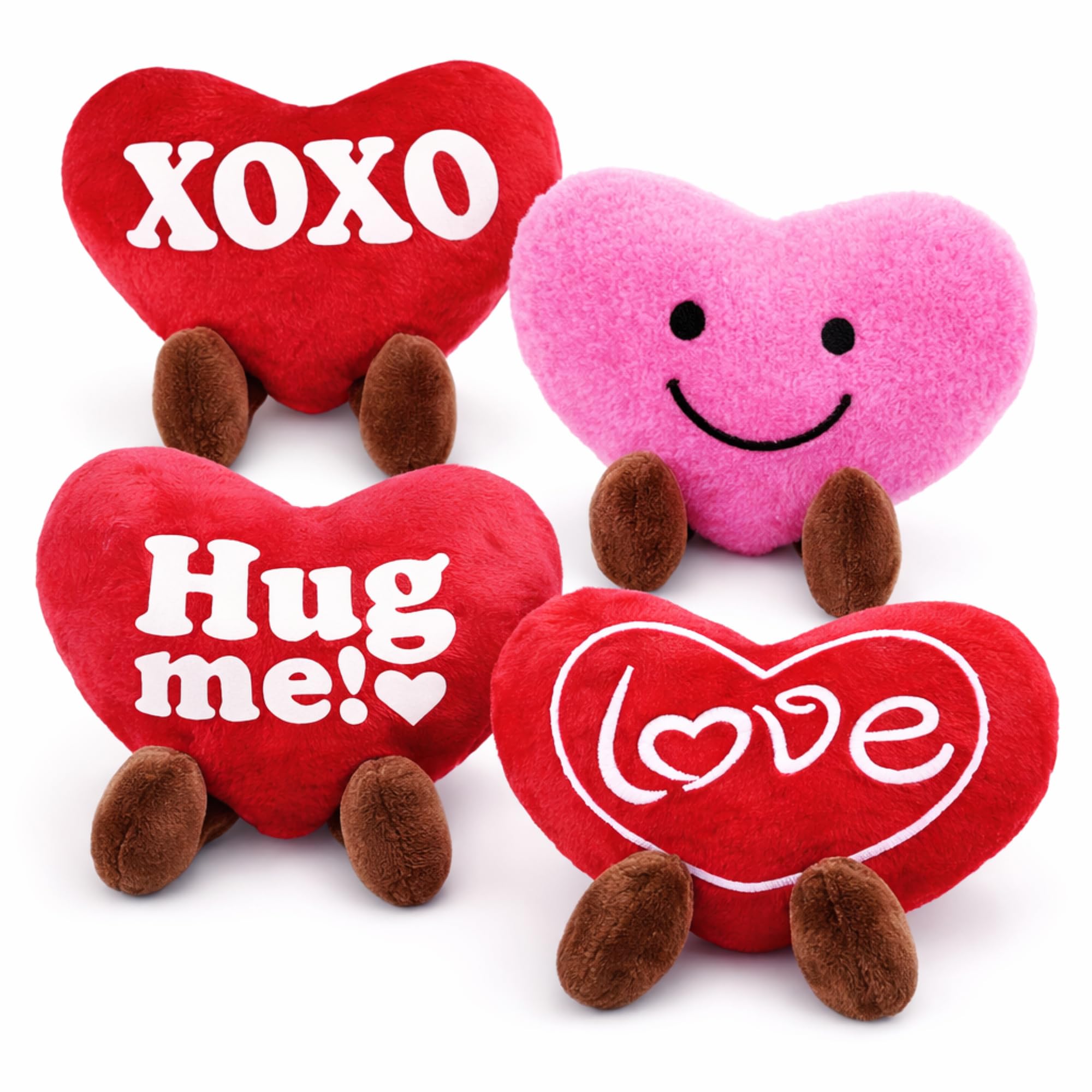 ArtCreativity Set of 4 Small Valentines Plush Hearts - Cute Love Heart Plush Toys in Assorted Designs - Stuffed Love Heart Toy Set - Decorations and Valentine’s Gifts for Kids, Girlfriend, Wife
