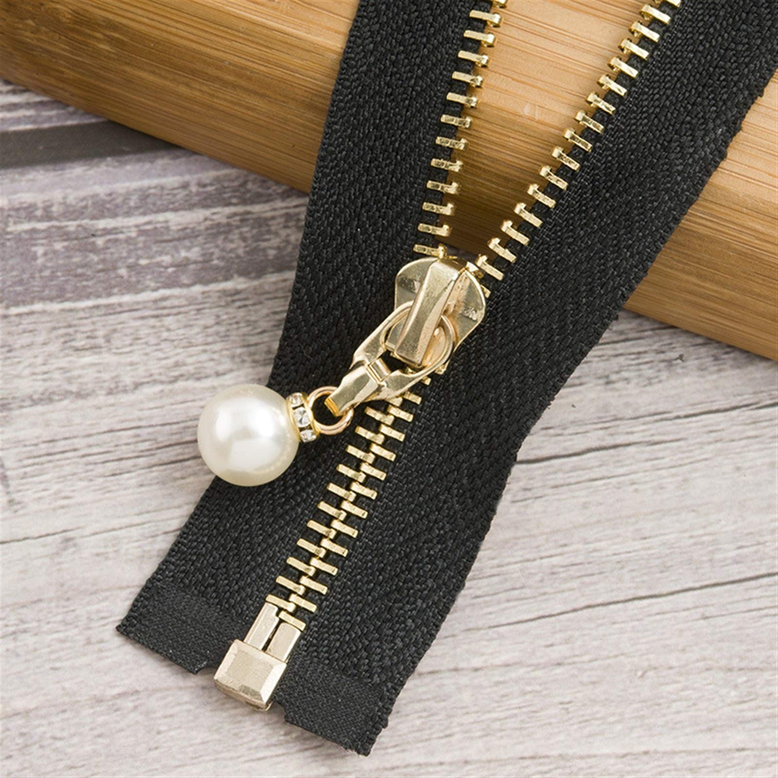 CFFQDQUANB Zipper for Bags, Zippers 1Pc 85cm 120cm 5# Pearl Metal Zipper,for Sewing Clothes Zips,(Blackgold85cm)