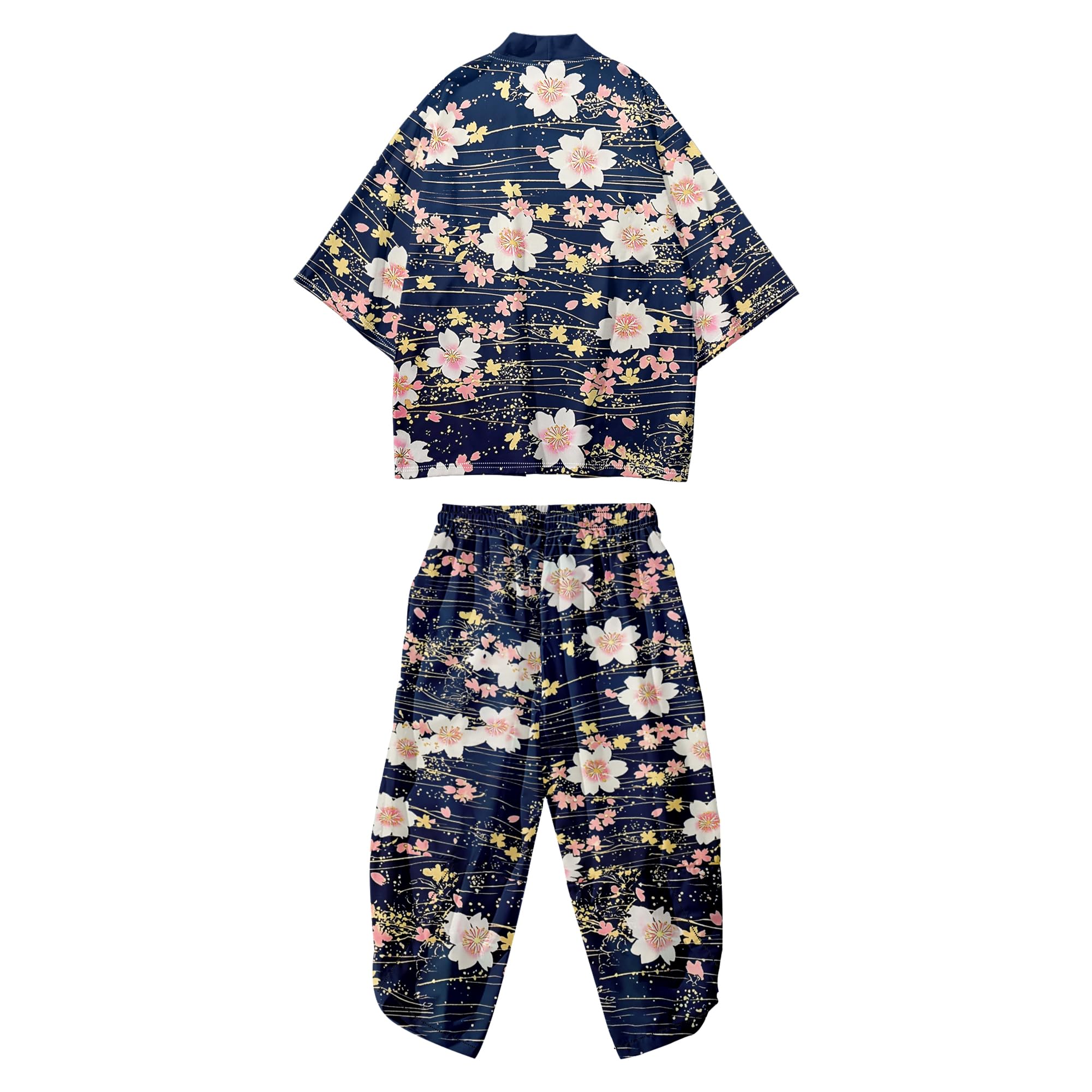 Mens Kimono Set 3/4 Sleeve Haori And Shorts Casual 2 Piece Japanese Outfits