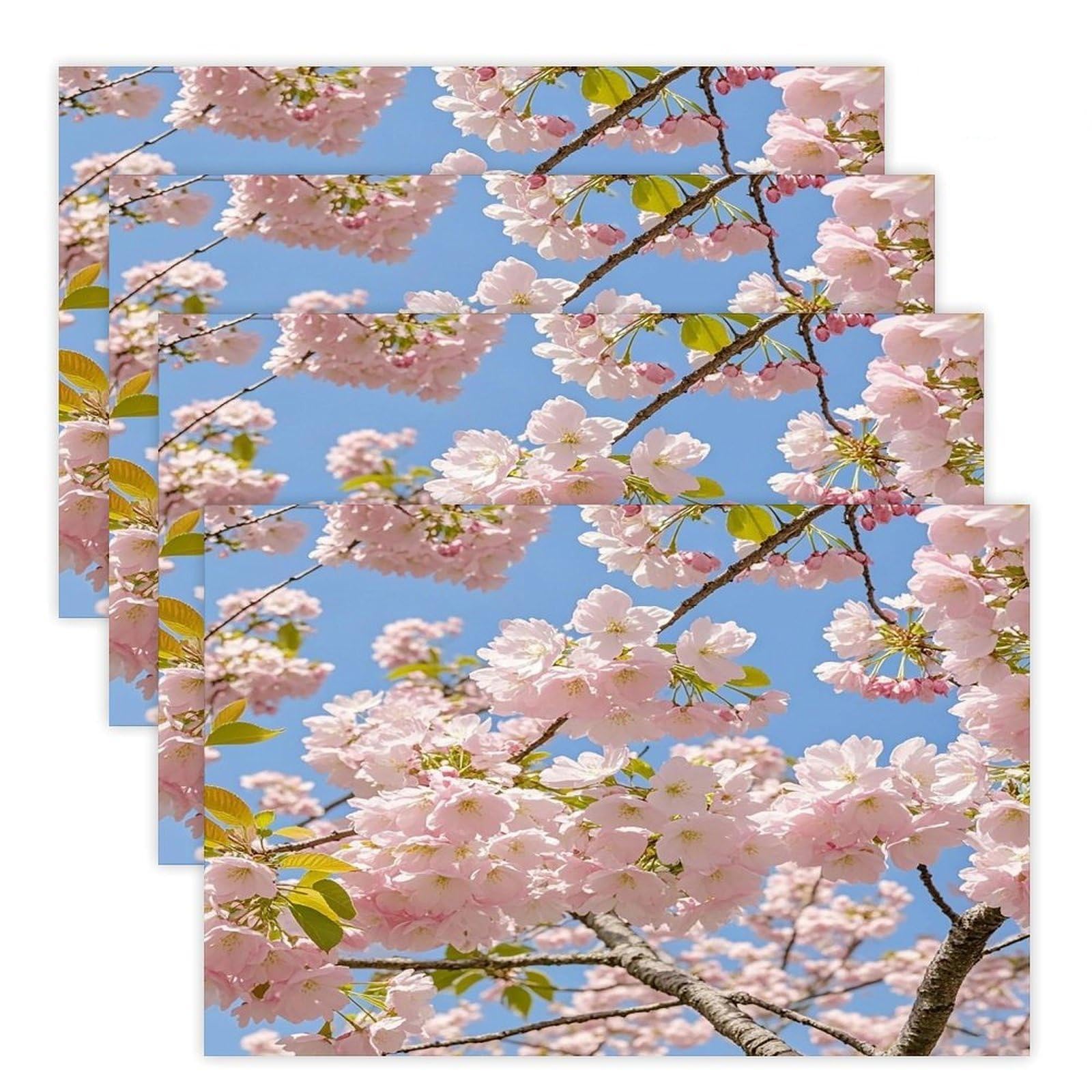 Cherry Blossom Placemats Flax Place Mats for Dining Table Rectangle Non-Slip Table Mats Heat Resistant Washable Placemat for Kitchen Home Decor Party Outdoor 12" X 18"