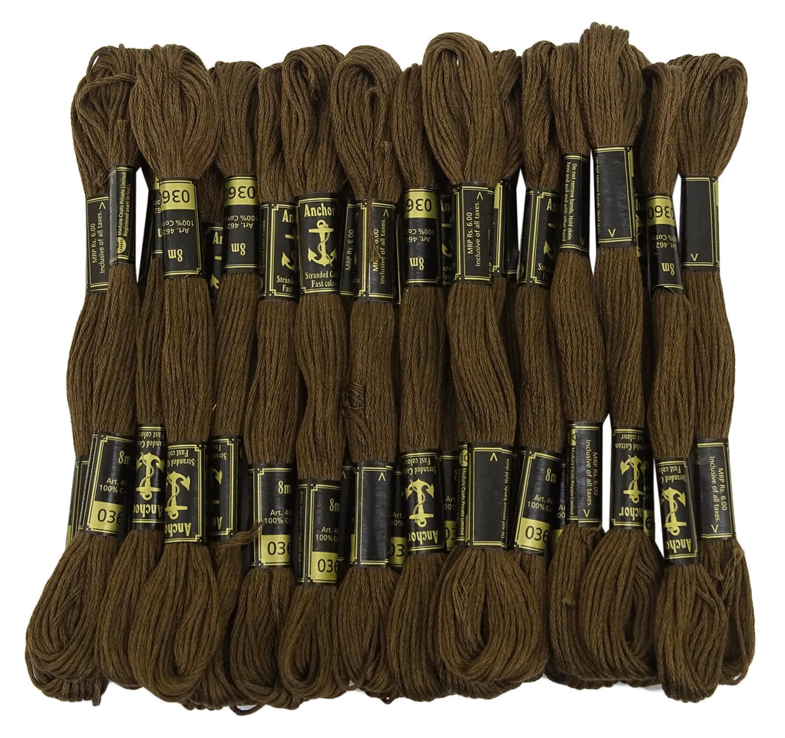 Anchor Cross Stich/Long Stich Embroidery Cotton Threads, Pack of 10, 8 Mt Each Skeins (Greenish Brown)-image-21