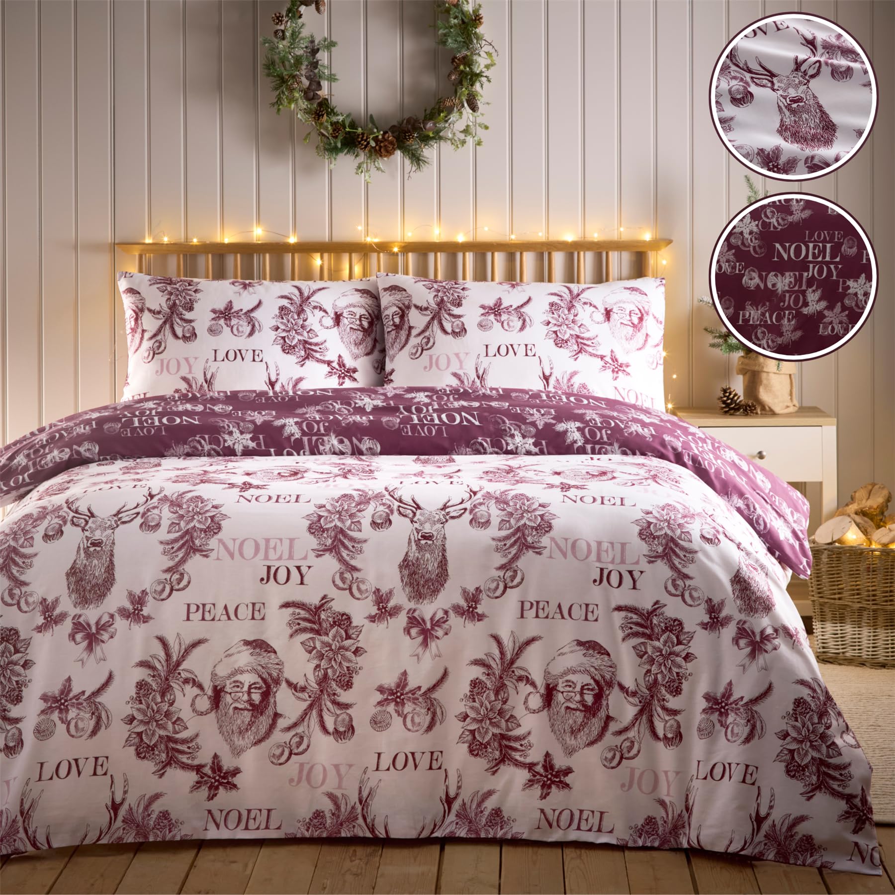 Charlotte Thomas Purple Simply Charlotte Santa Joy Single Duvet Cover Set Christmas Xmas Bedding Bed Set Plum