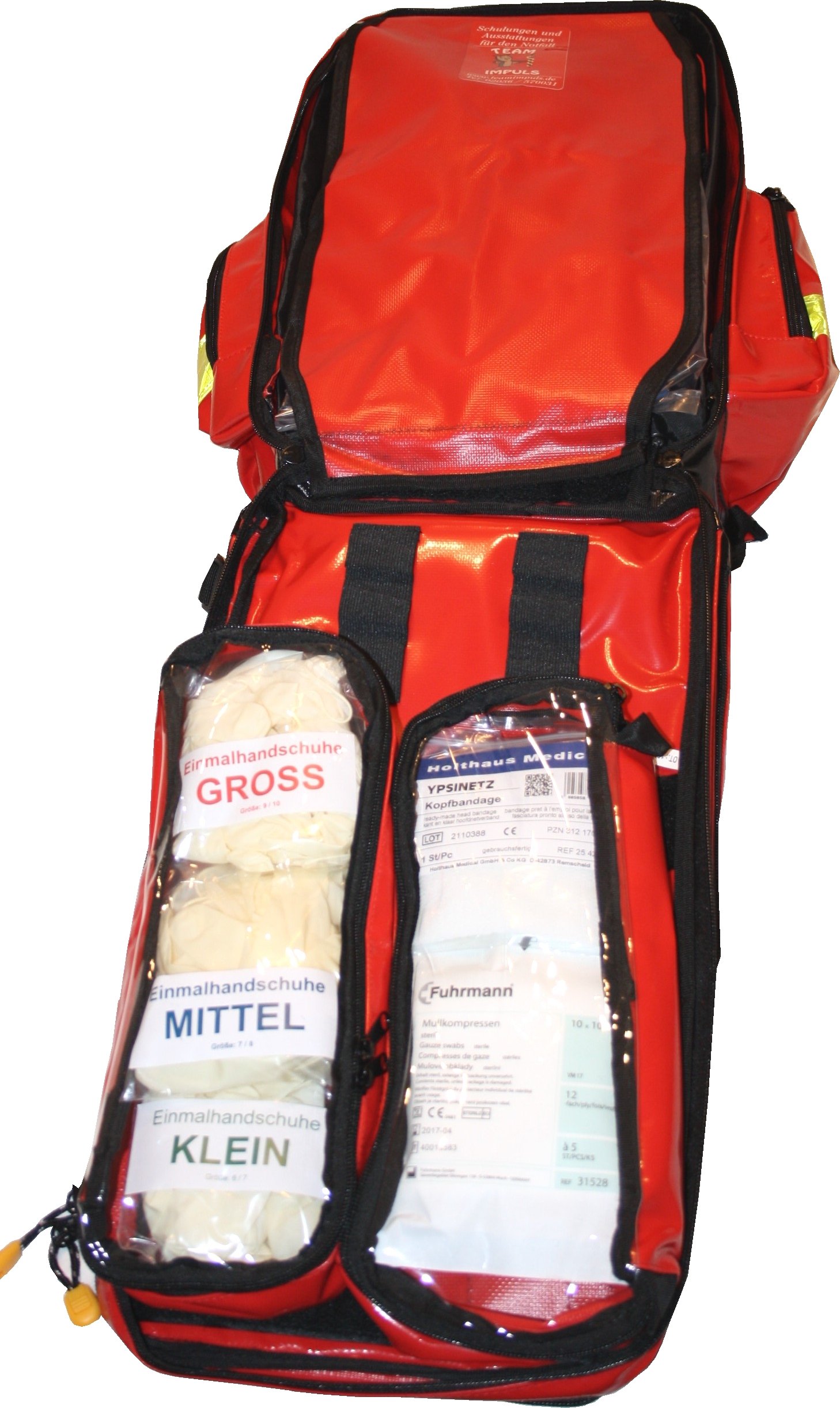 Erste Hilfe Notfallrucksack für Sportvereine, Freizeit & Event - Planenmaterial mit Waterstop System Rot