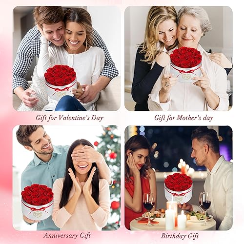 Miniatura 6 de Forever Preserved Roses Regalos para novias y mujeres, 12 rosas rojas en una caja, rosas reales para el día de San Valentín, Día de la Madre,