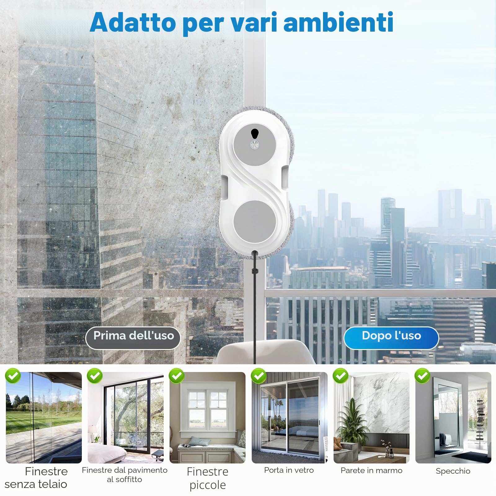 Robot Lavavetri, 8000Pa Robot Lavavetri Finestre con Doppio Spray D'acqua,Telecomando, Navigazione Intelligente, Sistema di Sicurezza, Rilevamento Intelligente dei Bordi, per Superficie Lisce