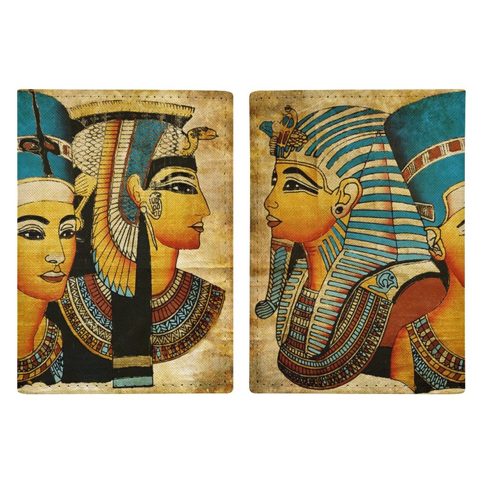 Portafoglio Custodia per Passaporto Porta Passaporto per Uomo Donna Antico Faraone Egiziano Custodia per Passaporto Sottile e Leggera in Pelle PU Vintage(A15)