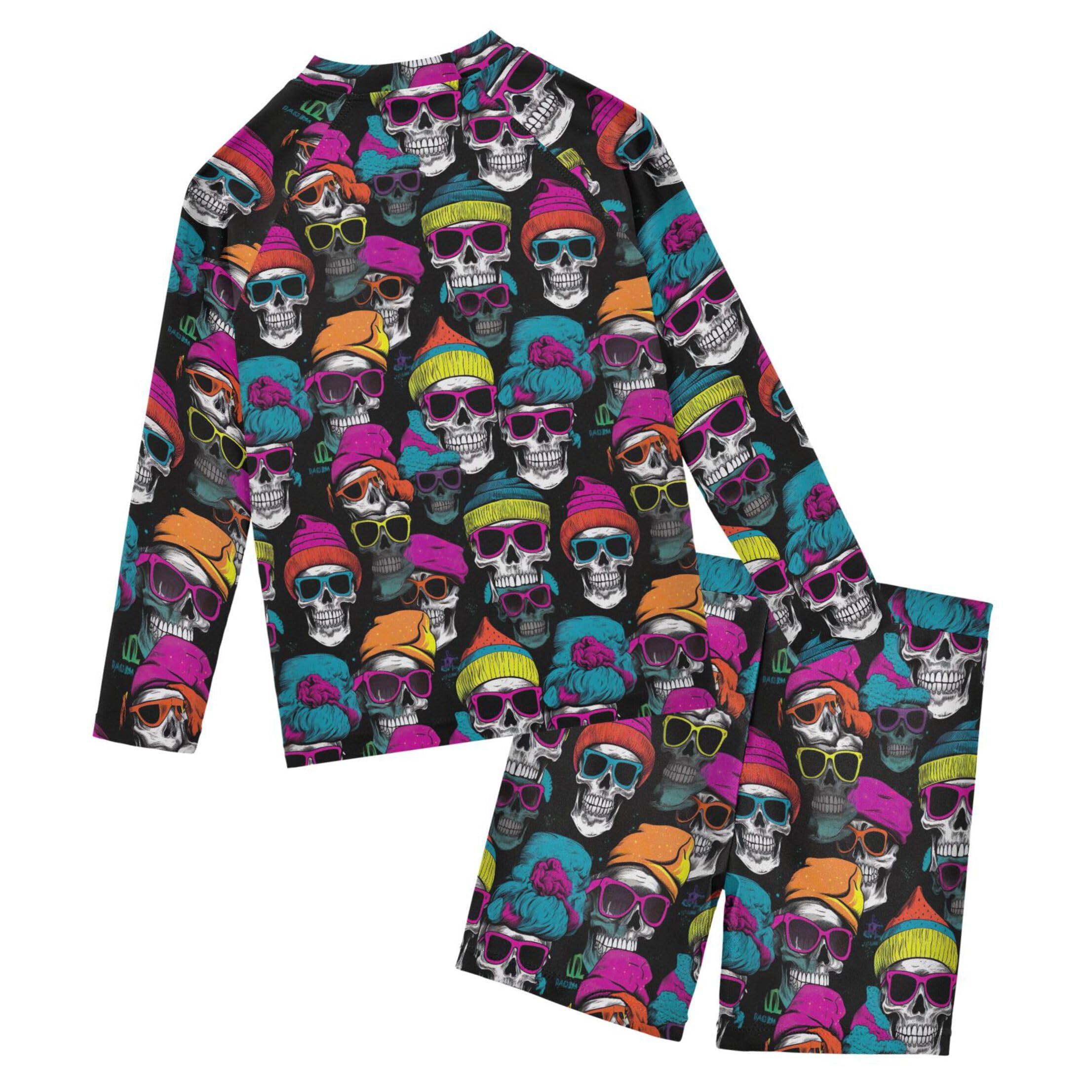 Sugar Skull Skeleton Gothic Toddlers and Baby Boys' Swimsuit Trunk and Rashguard Set B0402984