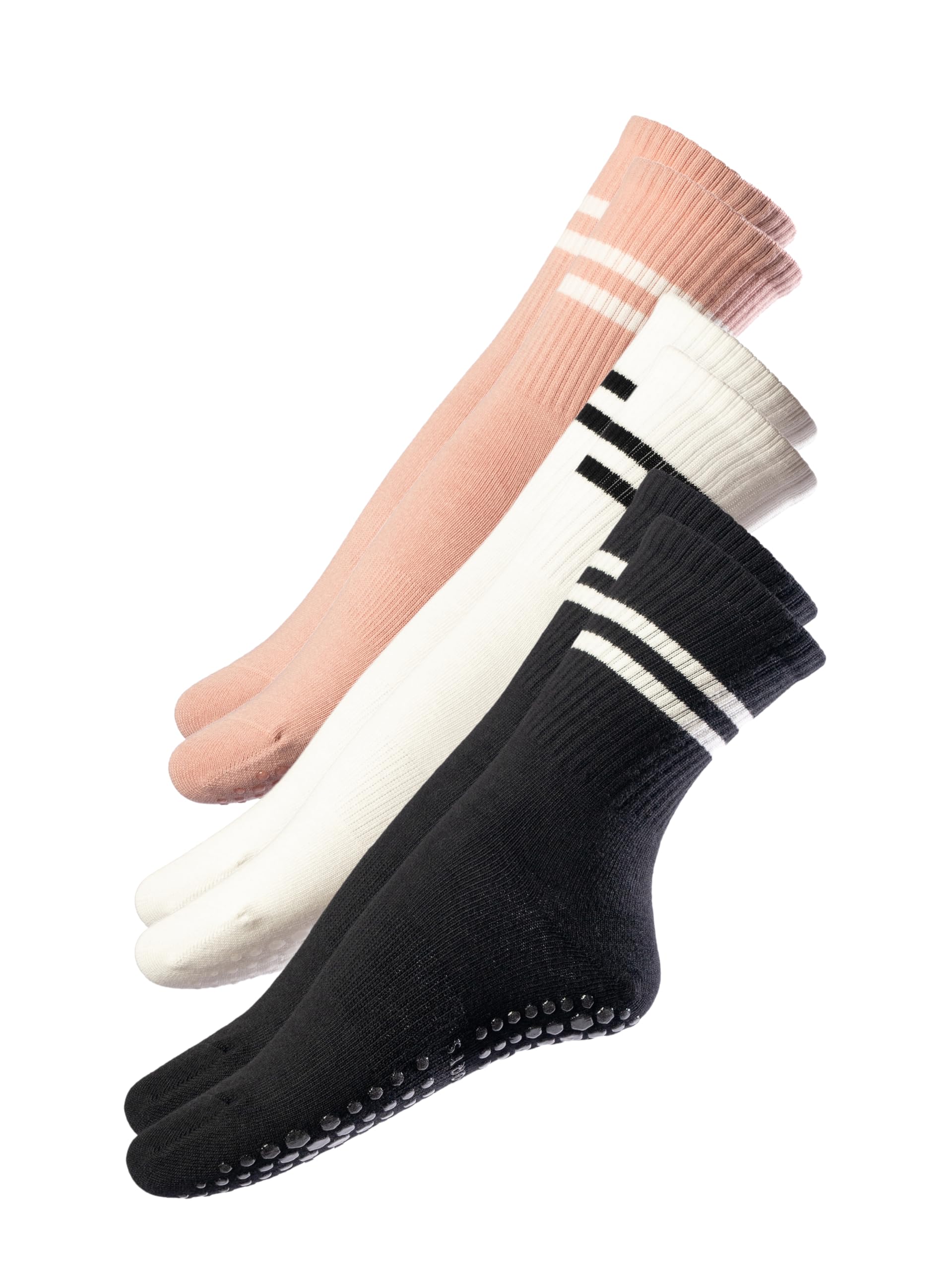 Grip Yoga Socks for Women | 3 Pairs | Non-Slip Crew Socks | For Pilates, Barre, Ballet, Dance & Workout