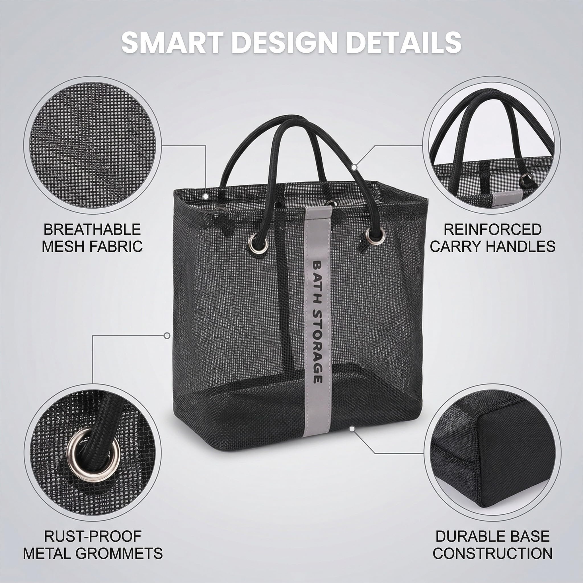 Ampia borsa sportiva in rete impermeabile per nuoto, borsa da palestra portatile con maniglia 27x17x25 cm, per uomo e donna, ideale per indumenti bagnati e attrezzature fitness, nera