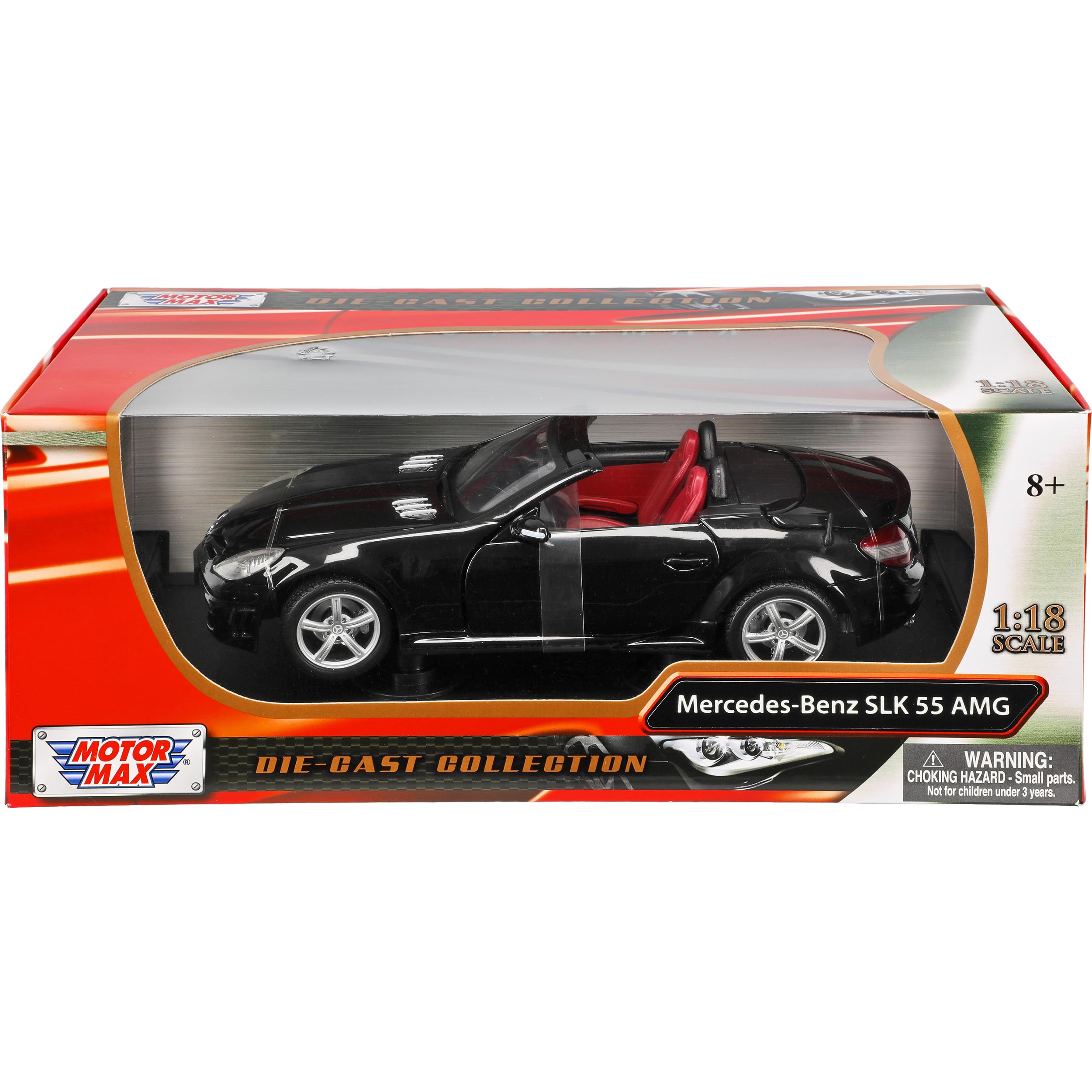 Motormax Mercedes-B SLK R171 2004-2011 55 AMG Schwarz Öffnendes Dach Coupe Cabrio 1/18 Modell Auto mit individiuellem Wunschkennzeichen