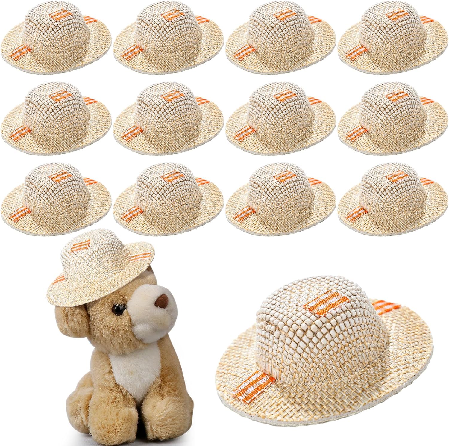 Soulchen 12 Pcs Mini Straw Hat for Craft Fall Brown Miniature Burlap Mini Scarecrow Hats for Crafts Floral Arranging, Centerpieces, Autumn Fall DIY Decor, 2.5 x 1 Inches