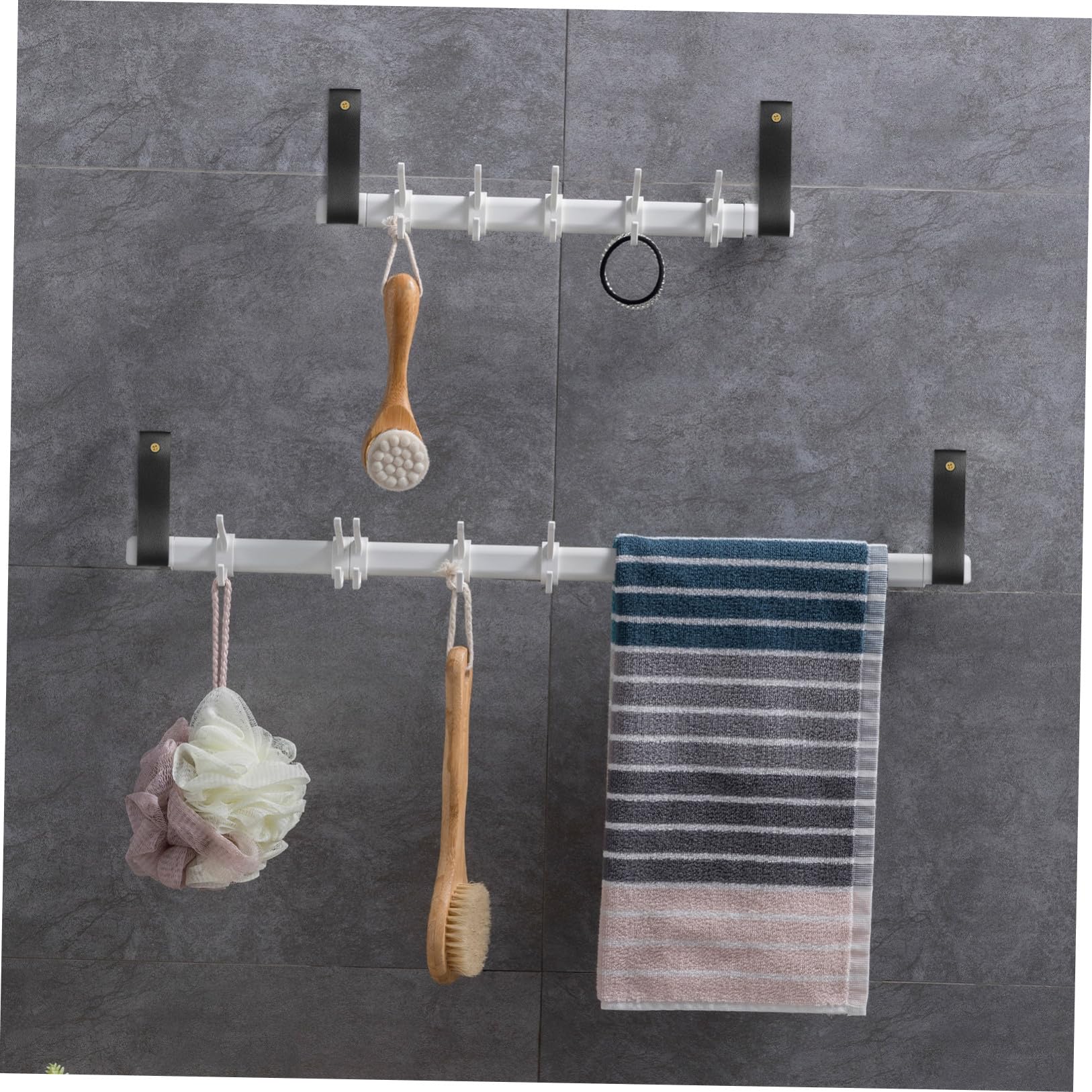 Artibetter 4 Pezzi Supporto Bastone Tende da Muro in Cuoio Nero Stile