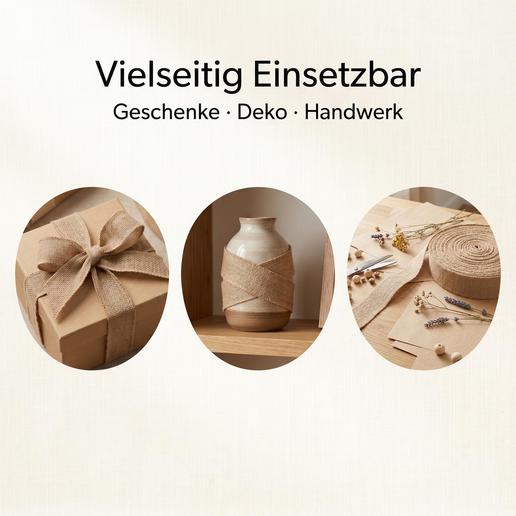 6cm x 50m Juteband, Burlap Band Natur, Braun Sackleinen Band für Geschenke, Hochzeit und Handwerk