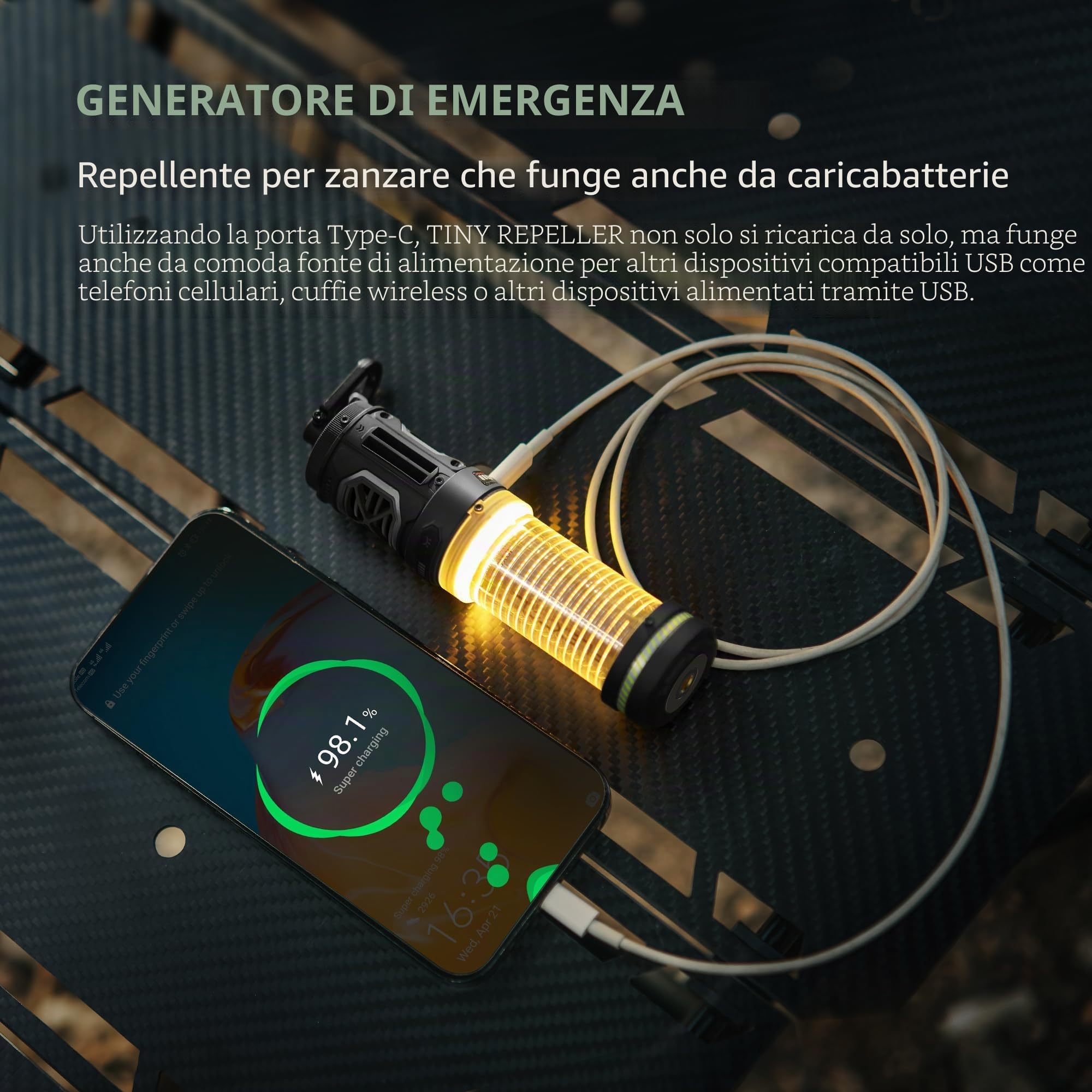 FLEXTAIL Minuscolo repellente per zanzare ricaricabile, riscaldamento 165 °C, zona di protezione da 9 m, ultra mini, con luce da campeggio, design magnetico, per esterni, campeggio, patio, (cuscinetti