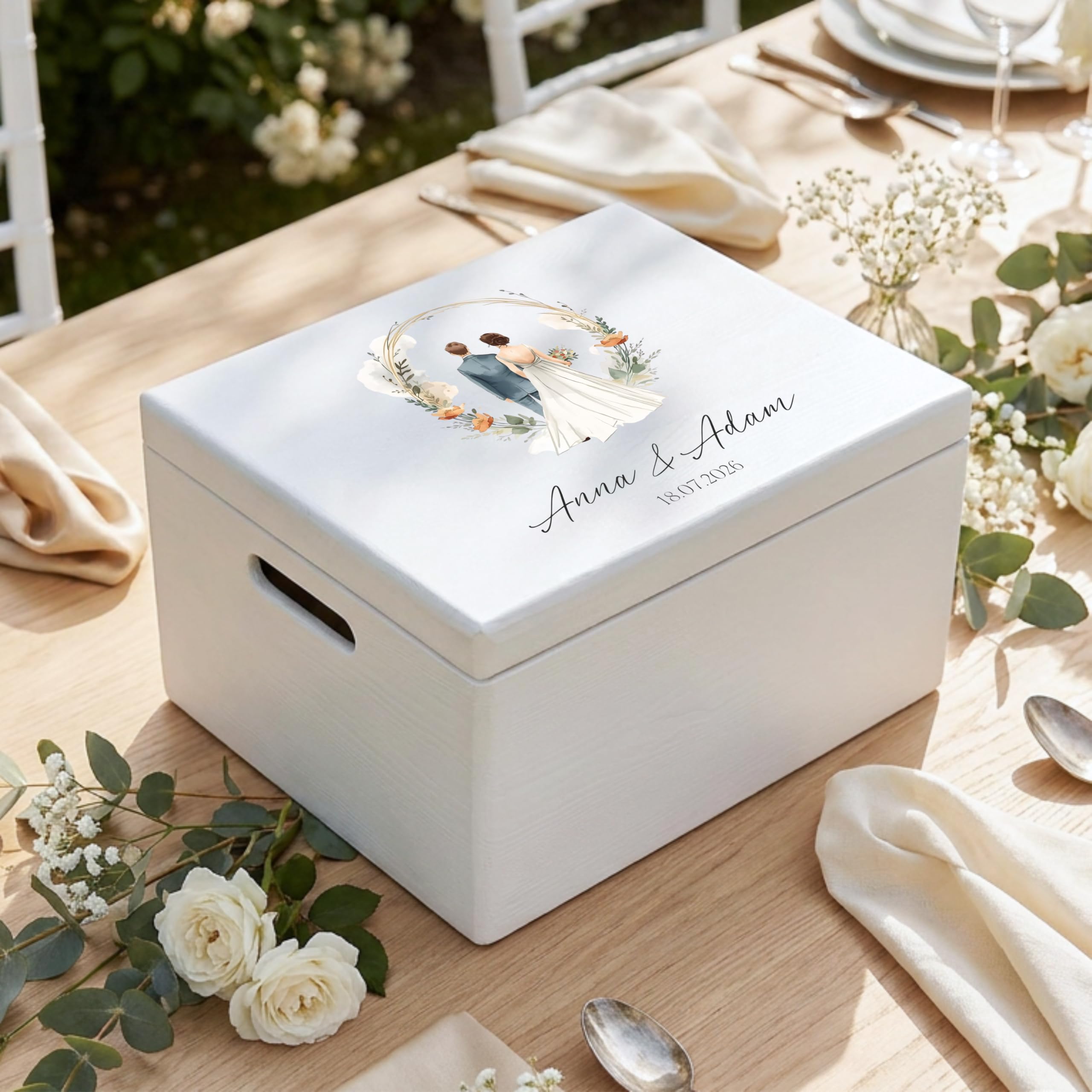 Creative Deco Weiße Hochzeitsgeschenke Personalisiert für Brautpaar - Paar | Bunt | Geschenk zur Hochzeit | Erinnerungsbox Hochzeit | Holzkiste mit Deckel | Personalisiertes Hochzeitsgeschenk Farbdruck