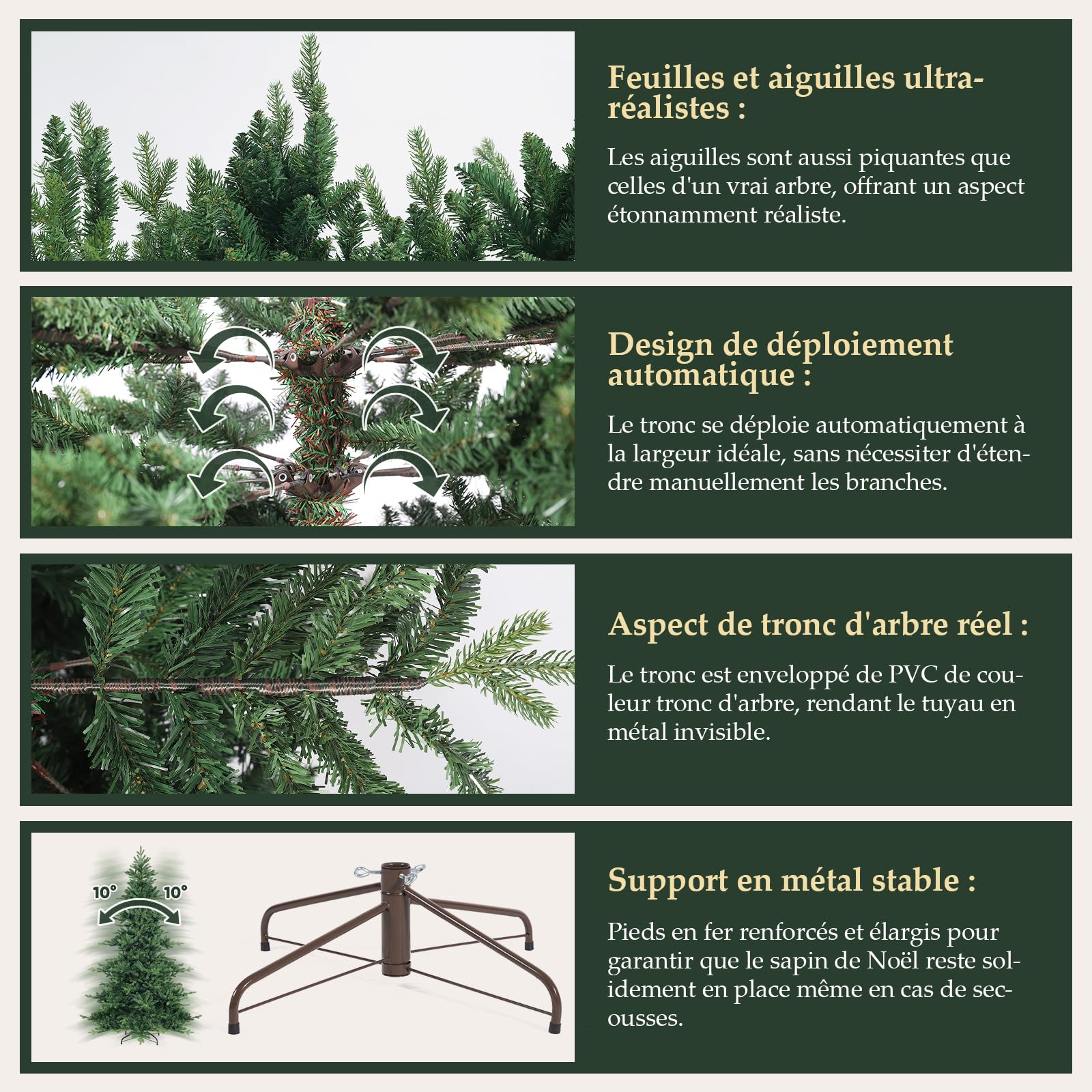 SALCAR Sapin de Noël Artificiel de 210 cm, en PVC et polyéthylène, système de Parasol Pliable, diamètre 130 cm
