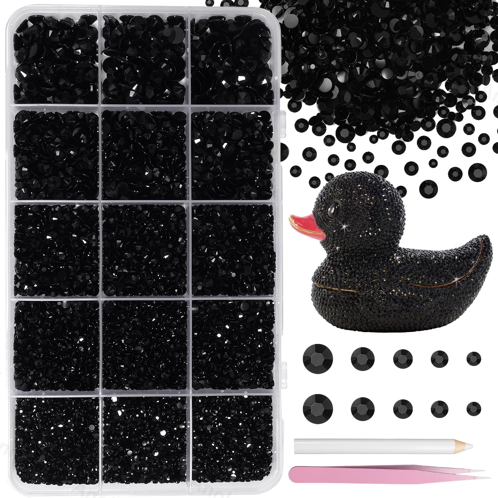 Photo 1 of 16000 Pcs Black Resin Rhinestones for Crafting, Flatback Black Gems Jelly Rhinestones, Mixed Sizes Bedazzling Crystal with Pickup Tool for DIY Crafts Clothing Tumblers Mugs Shoes Fabric Nail Art