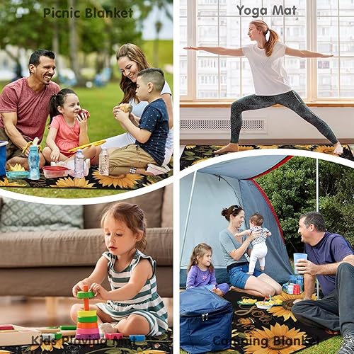 Miniatura 116 de Manta de picnic extra grande impermeable plegable (80 x 80 pulgadas), manta de playa impermeable a prueba de arena, 3 capas para el aire libre