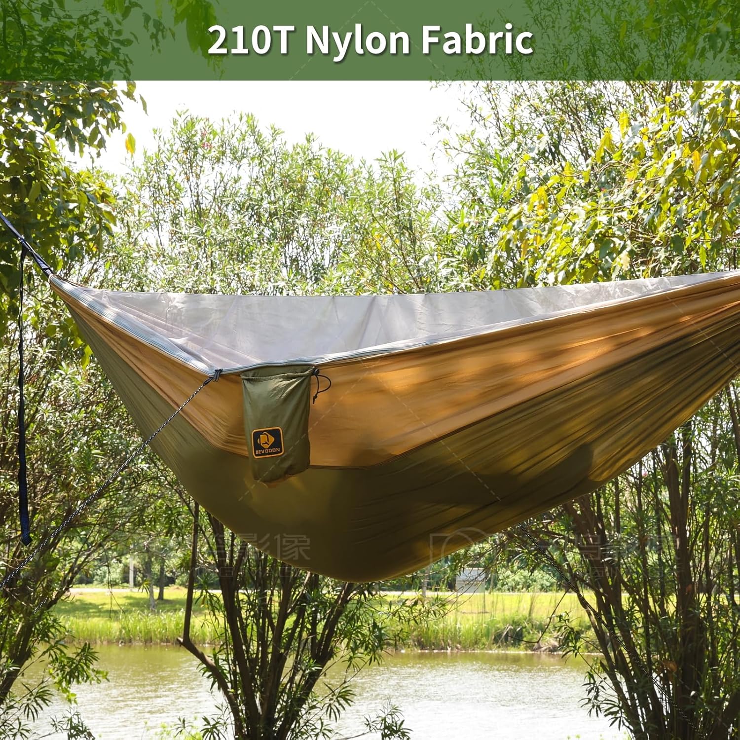 Camping Hammock with Mosquito Net,Lightweight 210T Nylon Hammocks,Portable Hammock with 10ft Tree Straps,Camping Gear Must Haves for Travel Hiking Backpacking Beach Patio-Green&Khaki