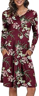 Women's Casual Long Sleeve Flowy Pleated Fall Dresses with Pockets