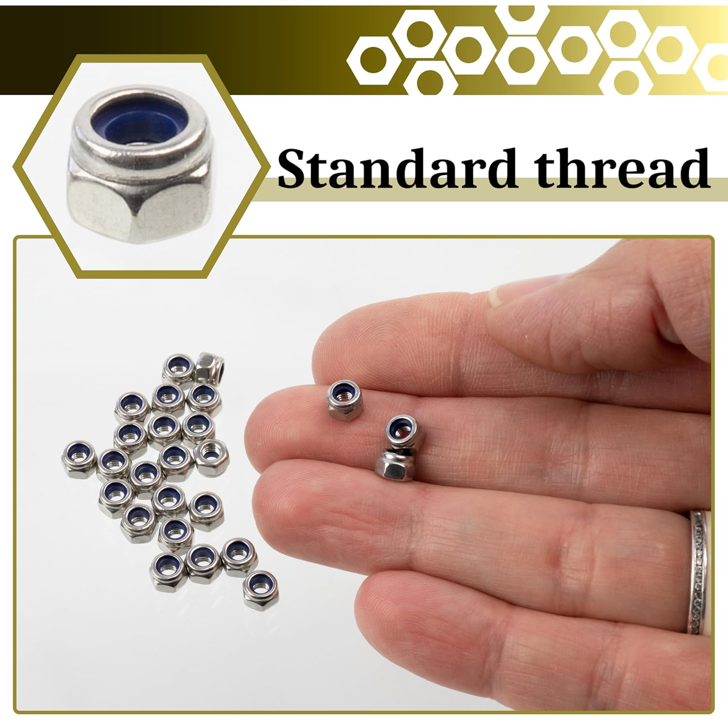 AERZETIX - Set of 25 locking nuts M3x0.5 mm hexagonal metric thread - A2 stainless steel - silver - assembly, mounting
