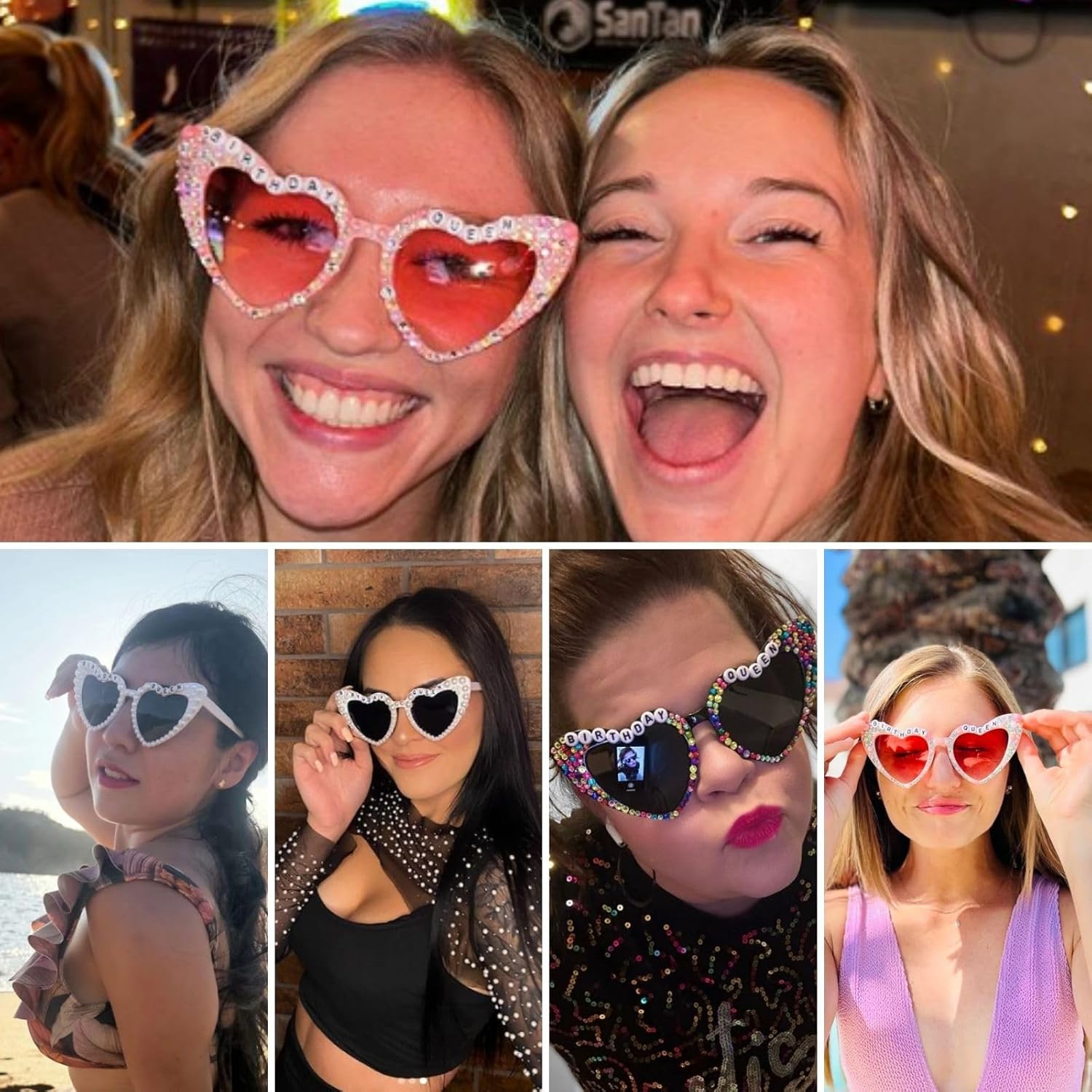 Hanj Heart Shaped Birthday Sunglasses, Rhinestone Birthday Queen Glasses, Heart Sunglasses Birthday Party Favors - Image 7