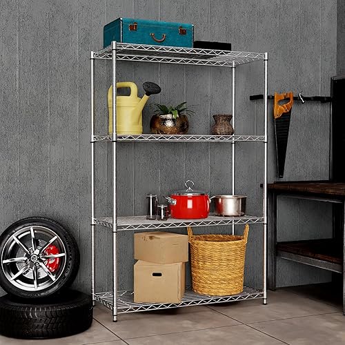 Miniatura 2 de Estantería de almacenamiento ajustable de 4 niveles, estantes de metal, organizador de acero, estantería de garaje, estante de alambre para