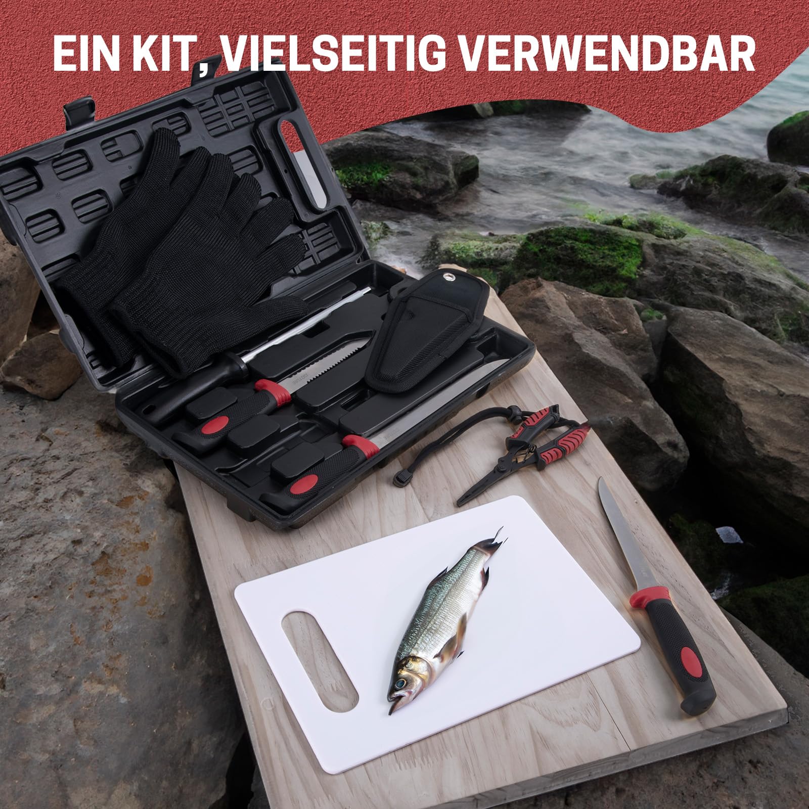 Goture Fischmesser set, Angelmesser set, Filetiermesser Fisch, Filetier-Angelset, Angelmesser mit Scheide, Schärfer, Filetiermesser, Messerset, Angelausrüstung, Grillmesser, Angelgeschenke für Männer