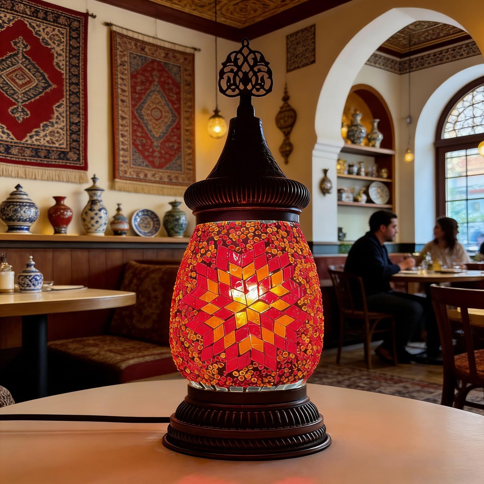 shulovehua Turkish Mosaic Table Lamp Vintage Study Reading Dormitory Bedroom Night Light for Maan Coffee, Handmade Glass Vintage Industrial Style Decorative Lamp