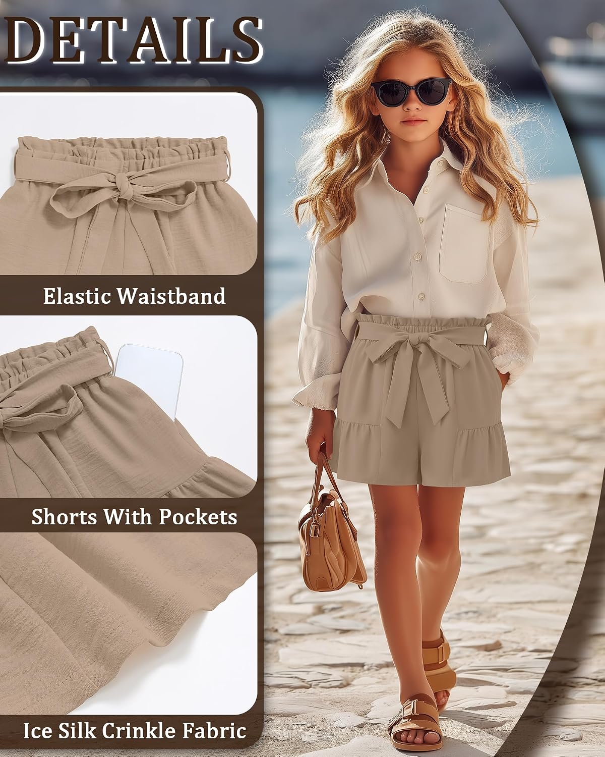 Yooo's Vivi Girls Shorts 5-14Y Kids Summer Ruffle Shorts with Waistband and Pockets Teen Wide Leg Casual Pull on Clothes