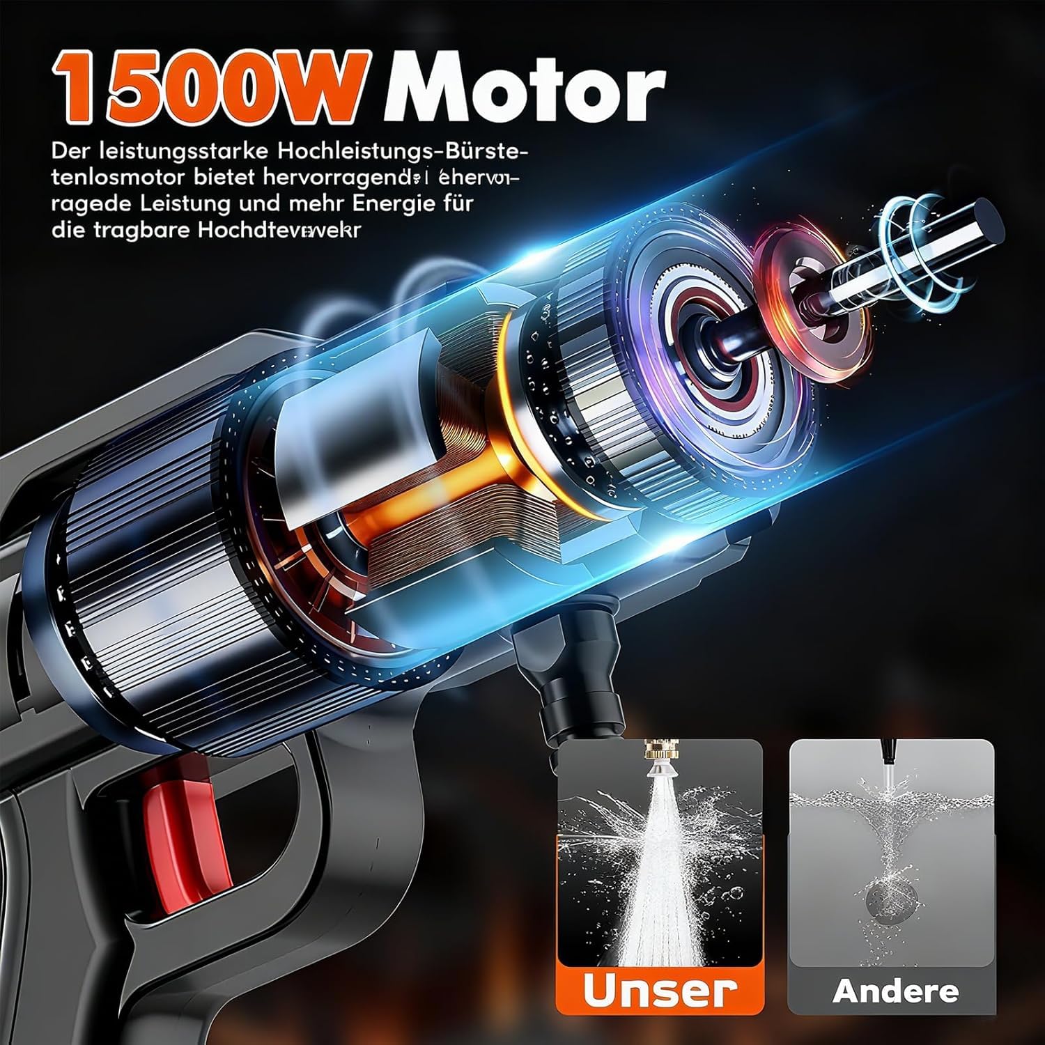 Idropulitrice a batteria, Max60bar, pistola ad acqua mobile ad alta pressione con attacco per rubinetto e 2 batterie da 2000 mAh, idropulitrice senza fili con spruzzatore per schiuma, secchio con 2